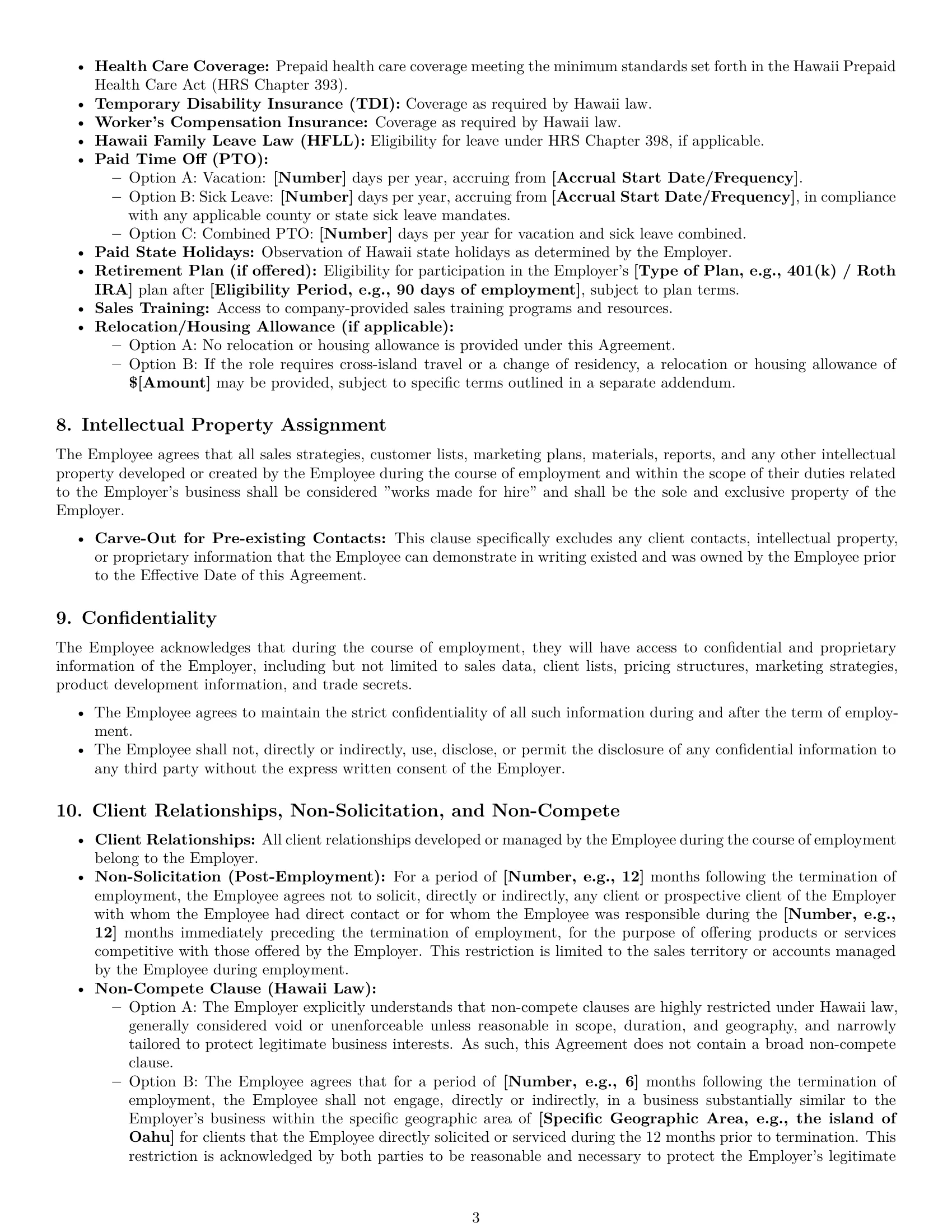 Preview page 3 of Pro Hawaii sales representative employment contract template