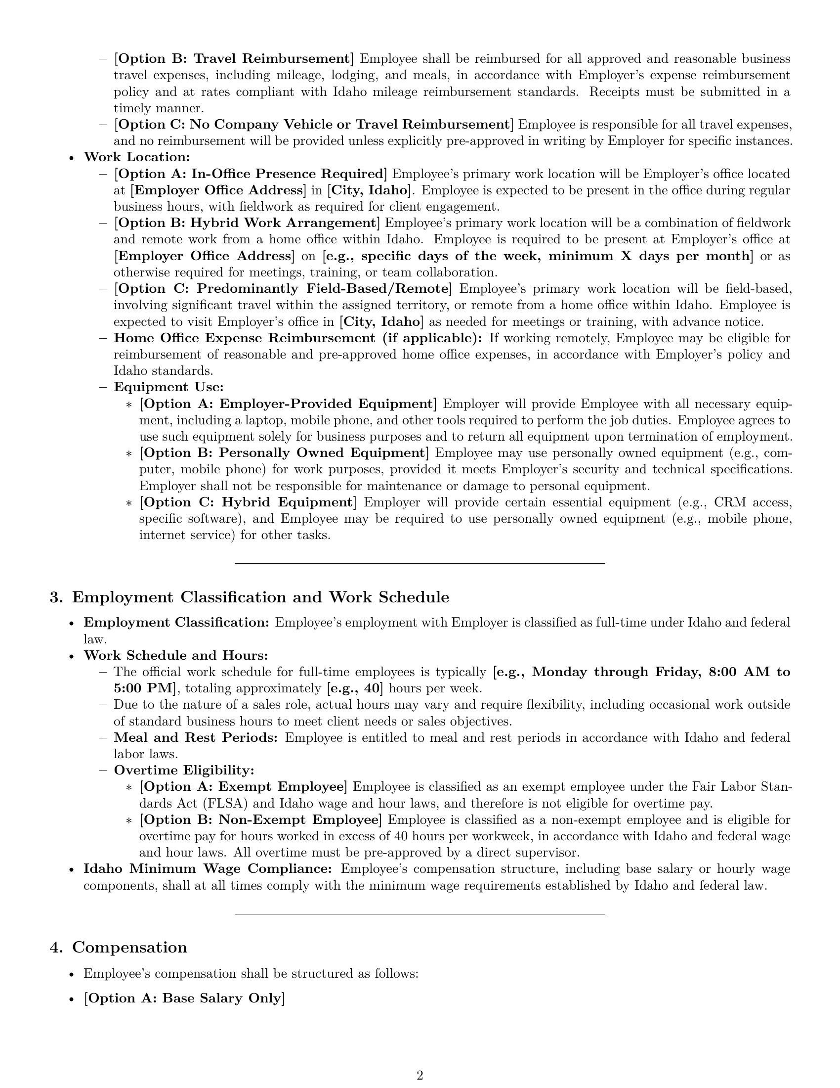 Preview page 2 of Pro Idaho sales representative employment contract template