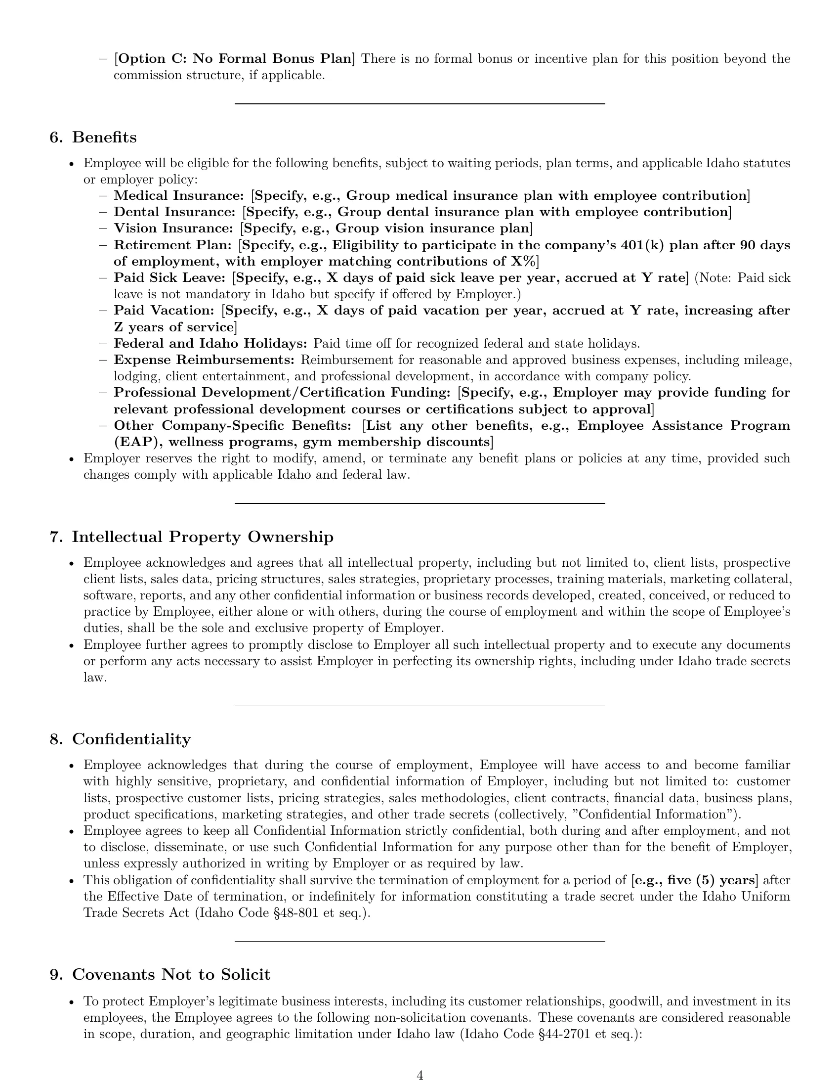 Preview page 4 of Pro Idaho sales representative employment contract template
