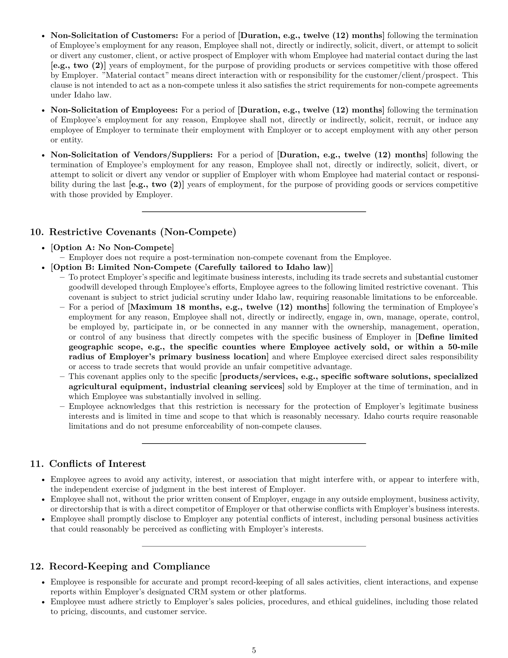 Preview page 5 of Pro Idaho sales representative employment contract template