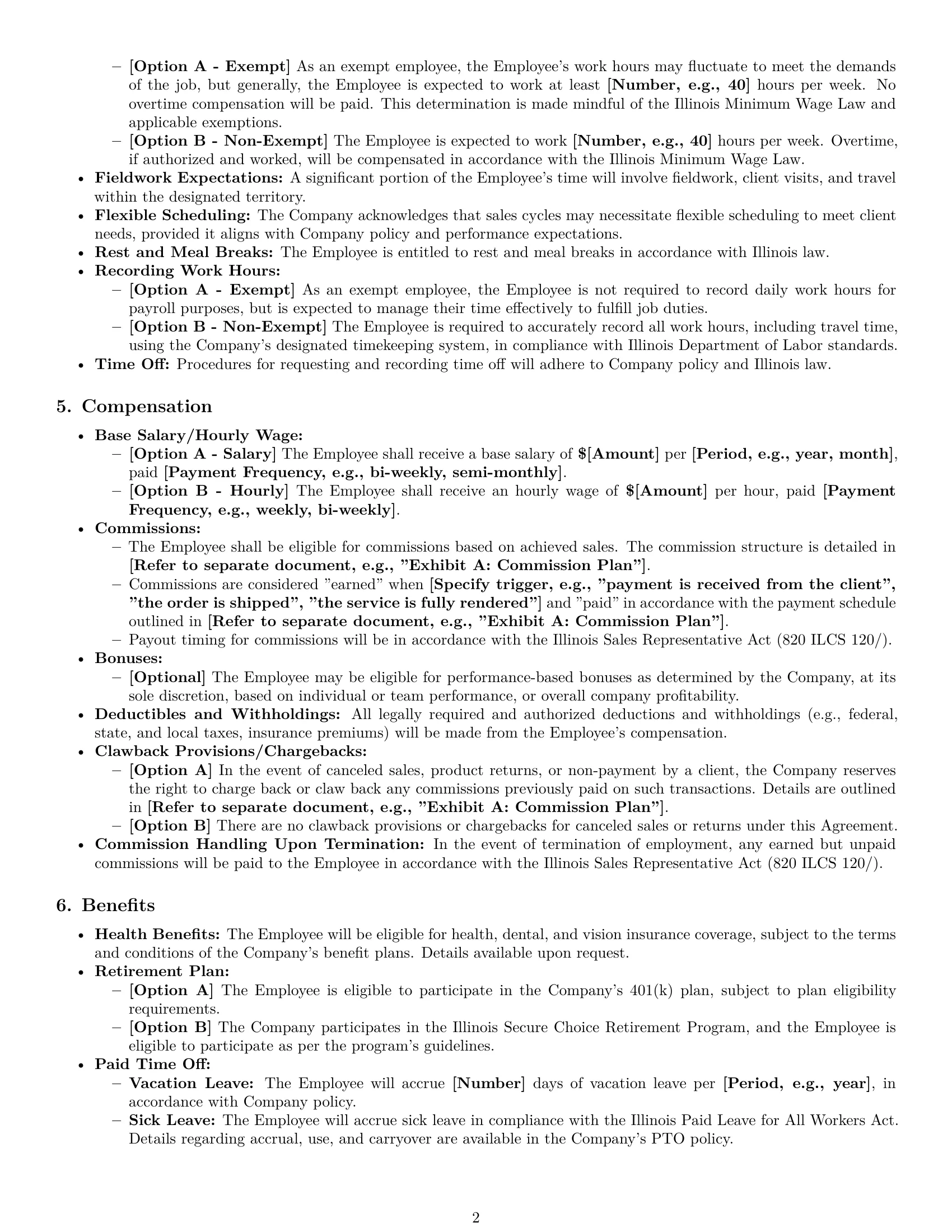 Preview page 2 of Pro Illinois sales representative employment contract template