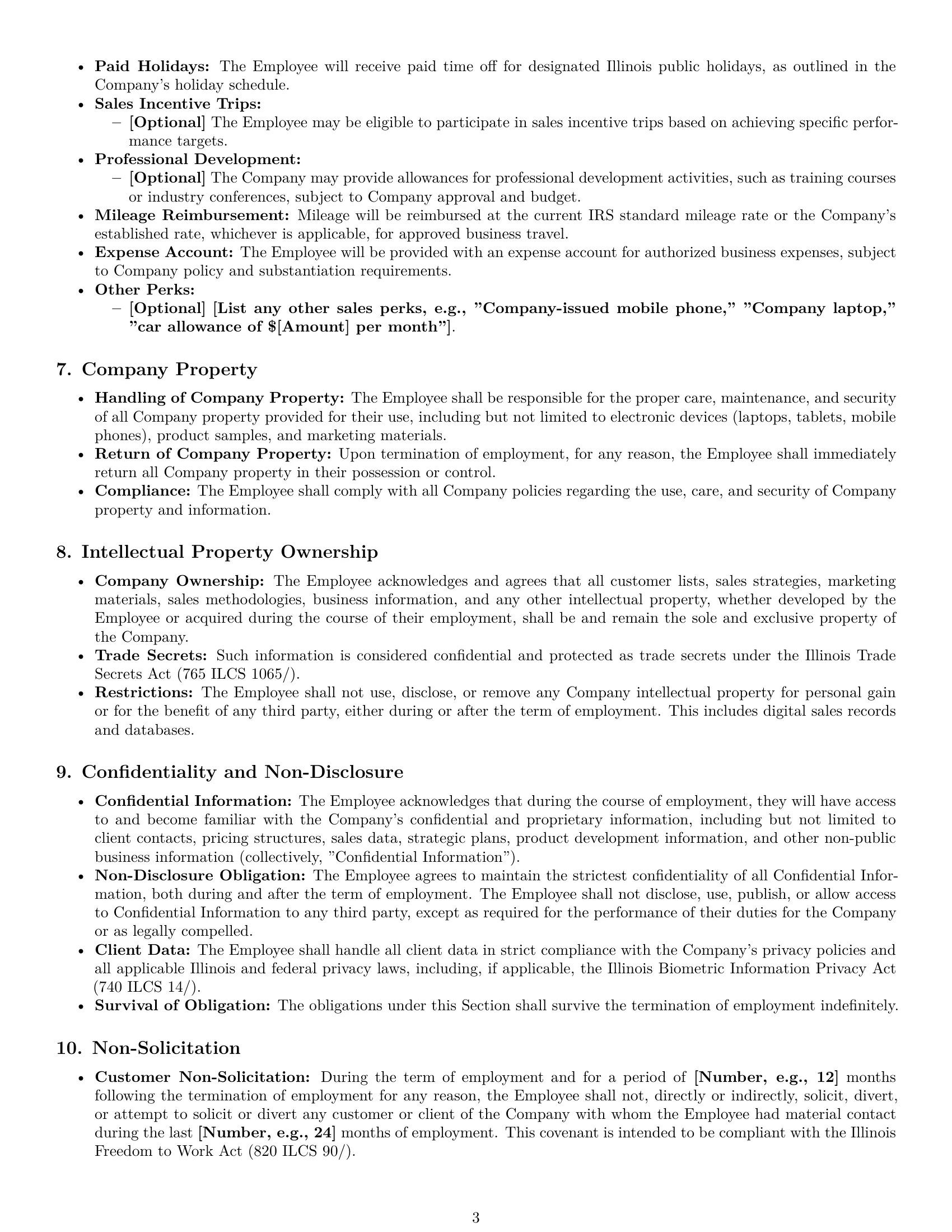Preview page 3 of Pro Illinois sales representative employment contract template