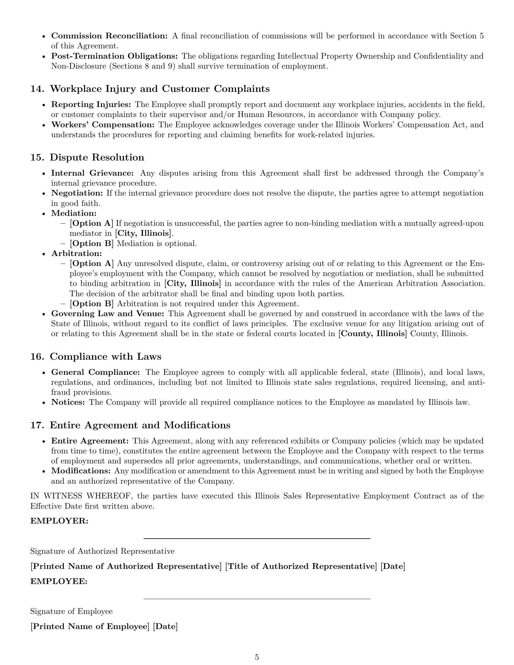 Preview page 5 of Pro Illinois sales representative employment contract template