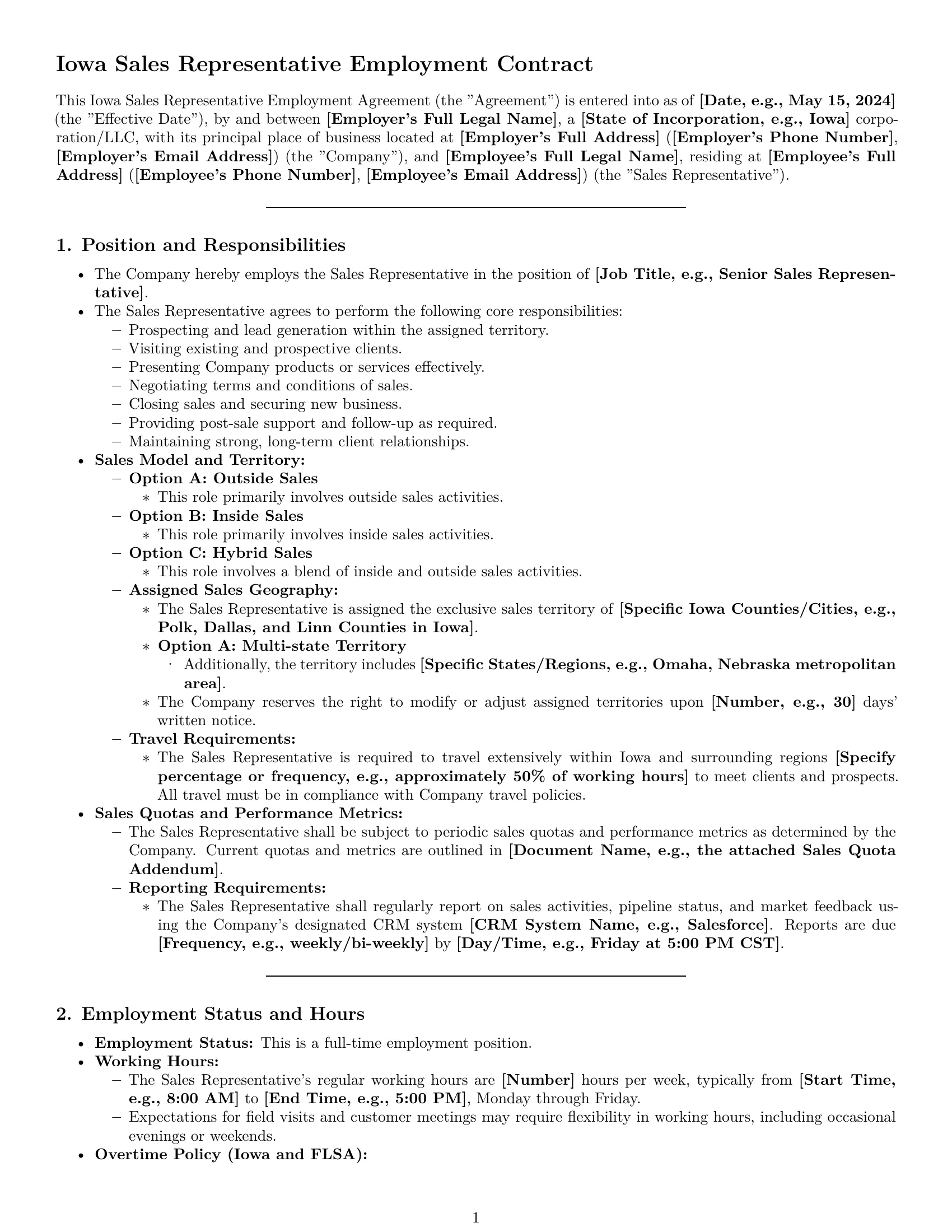 Preview page 1 of Pro Iowa sales representative employment contract template