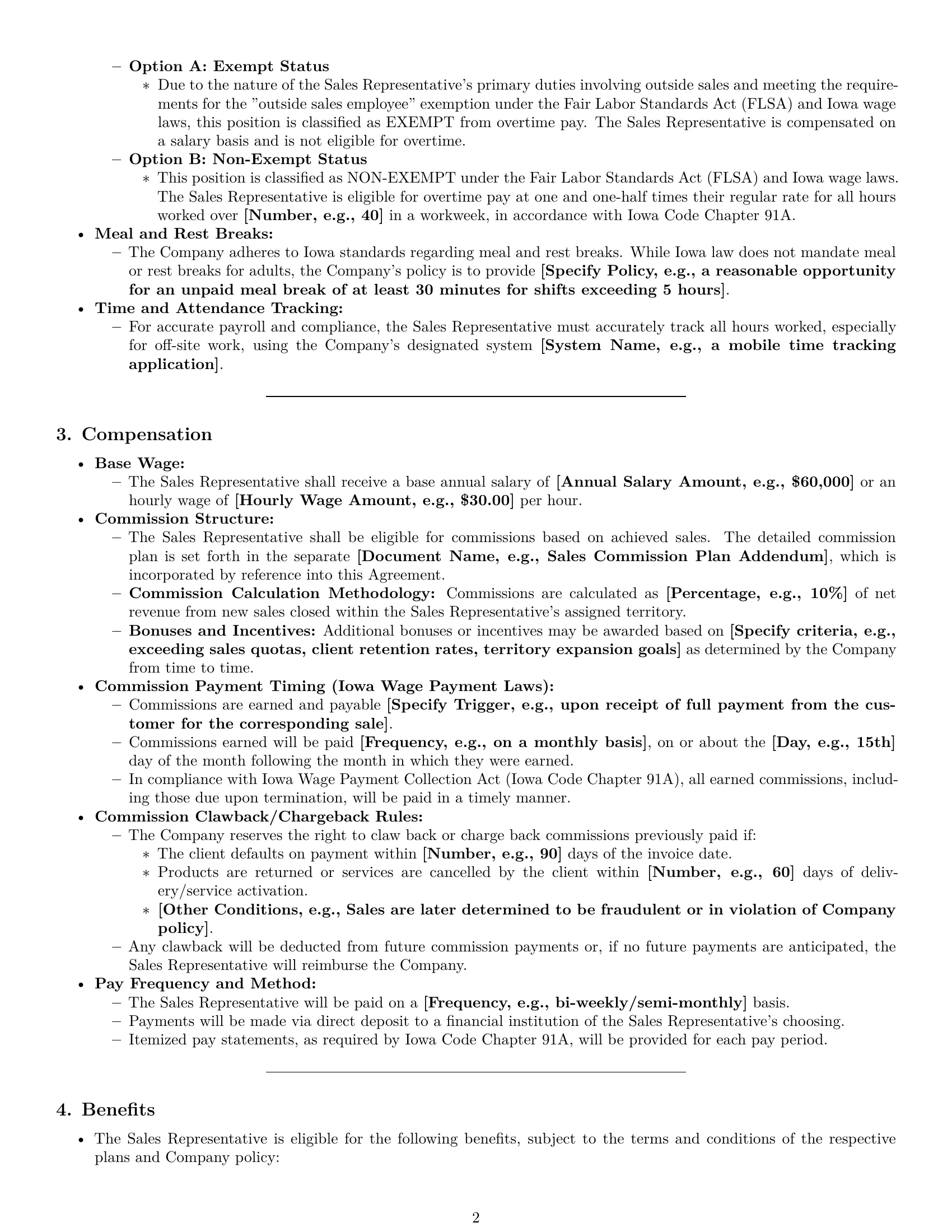 Preview page 2 of Pro Iowa sales representative employment contract template