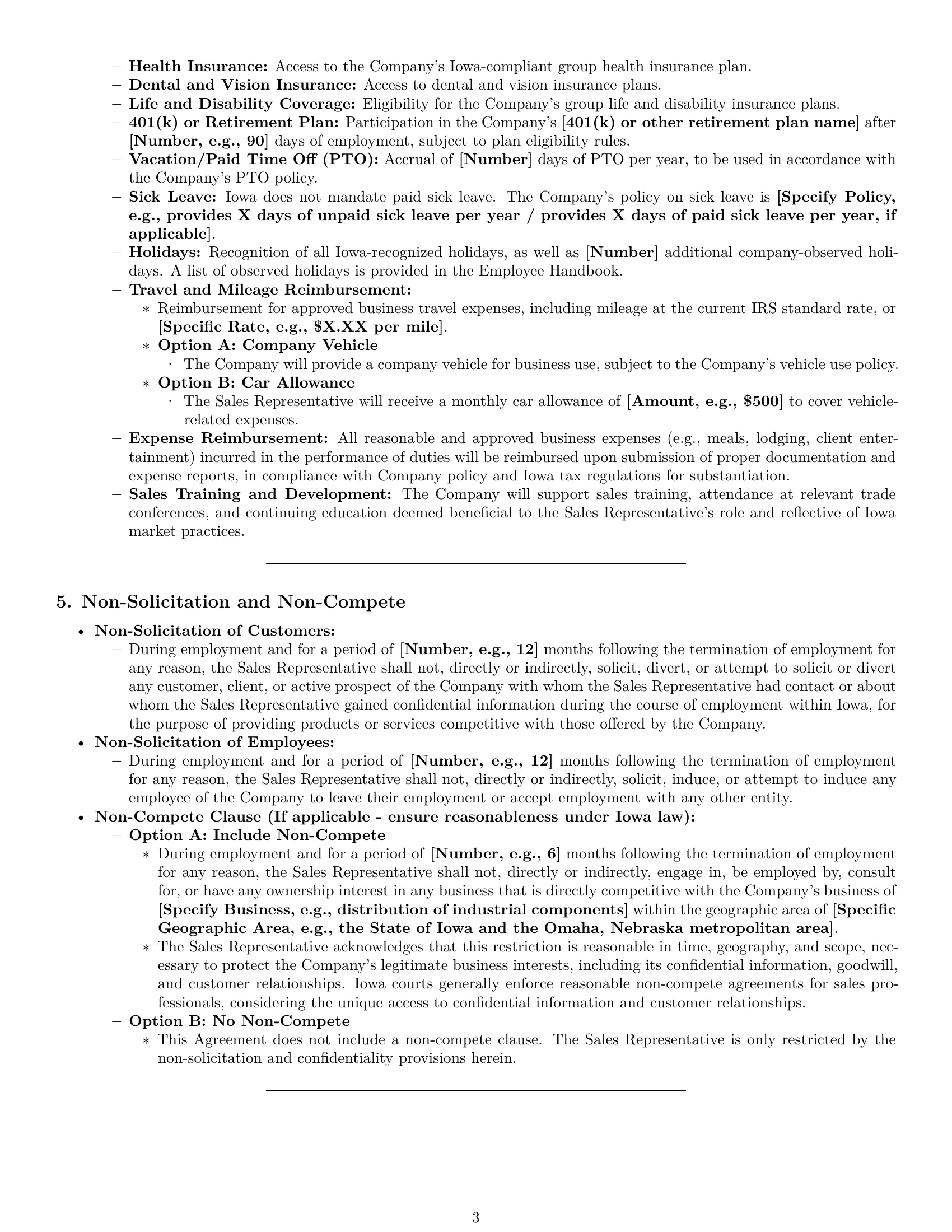 Preview page 3 of Pro Iowa sales representative employment contract template