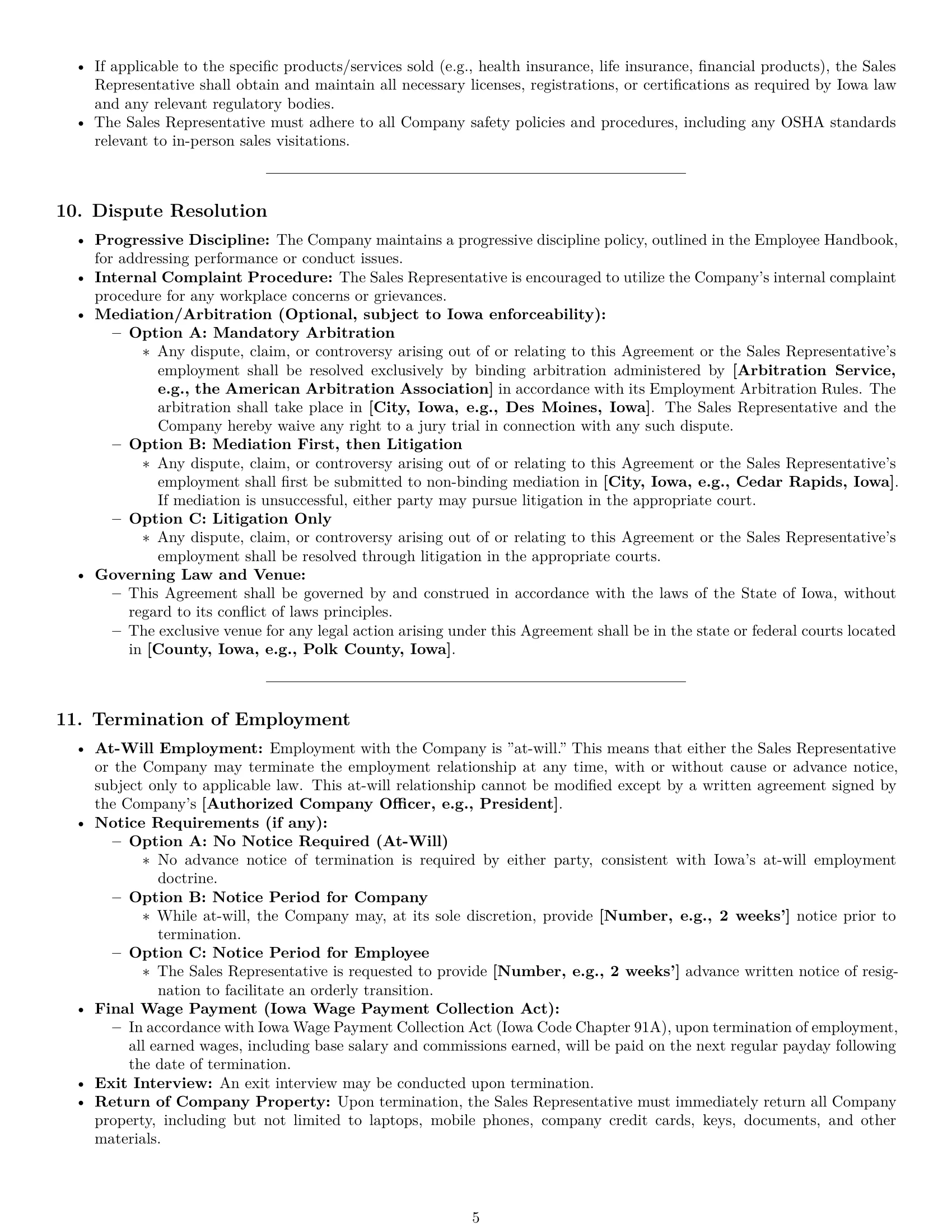 Preview page 5 of Pro Iowa sales representative employment contract template