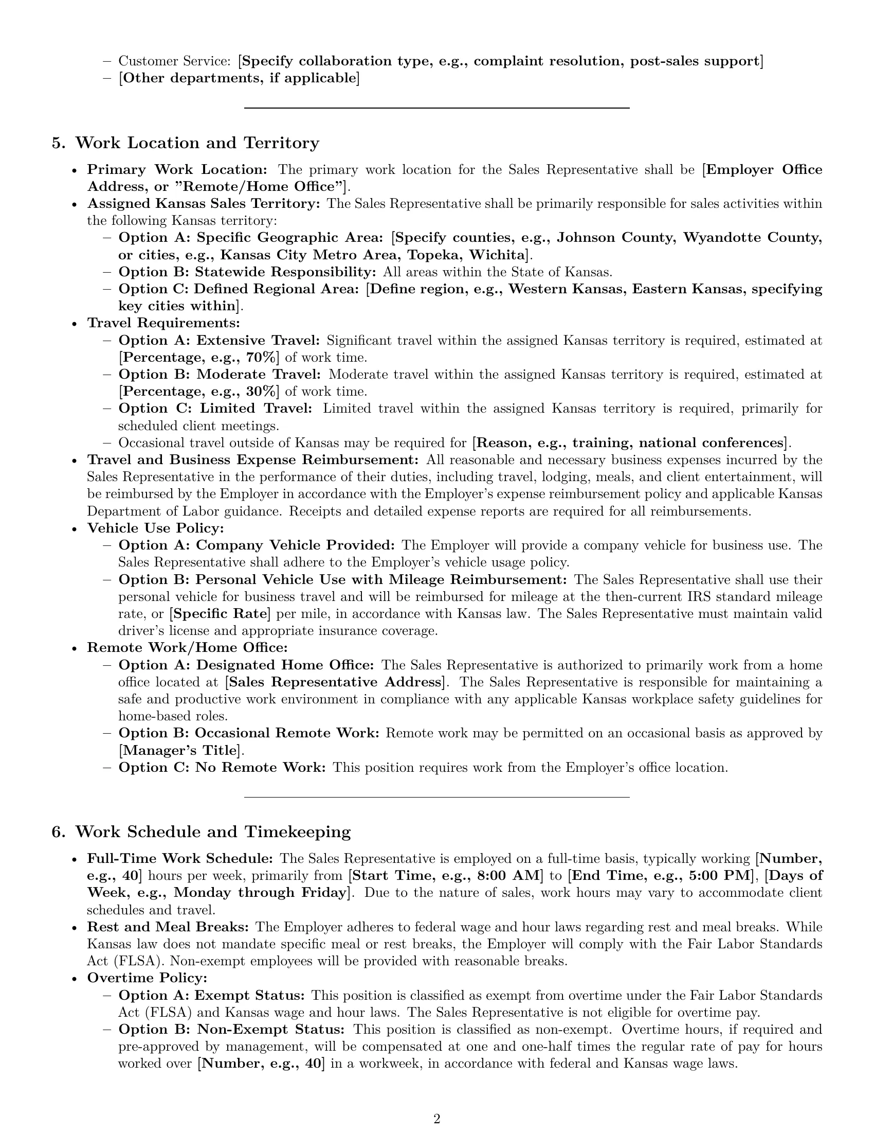 Preview page 2 of Pro Kansas sales representative employment contract template