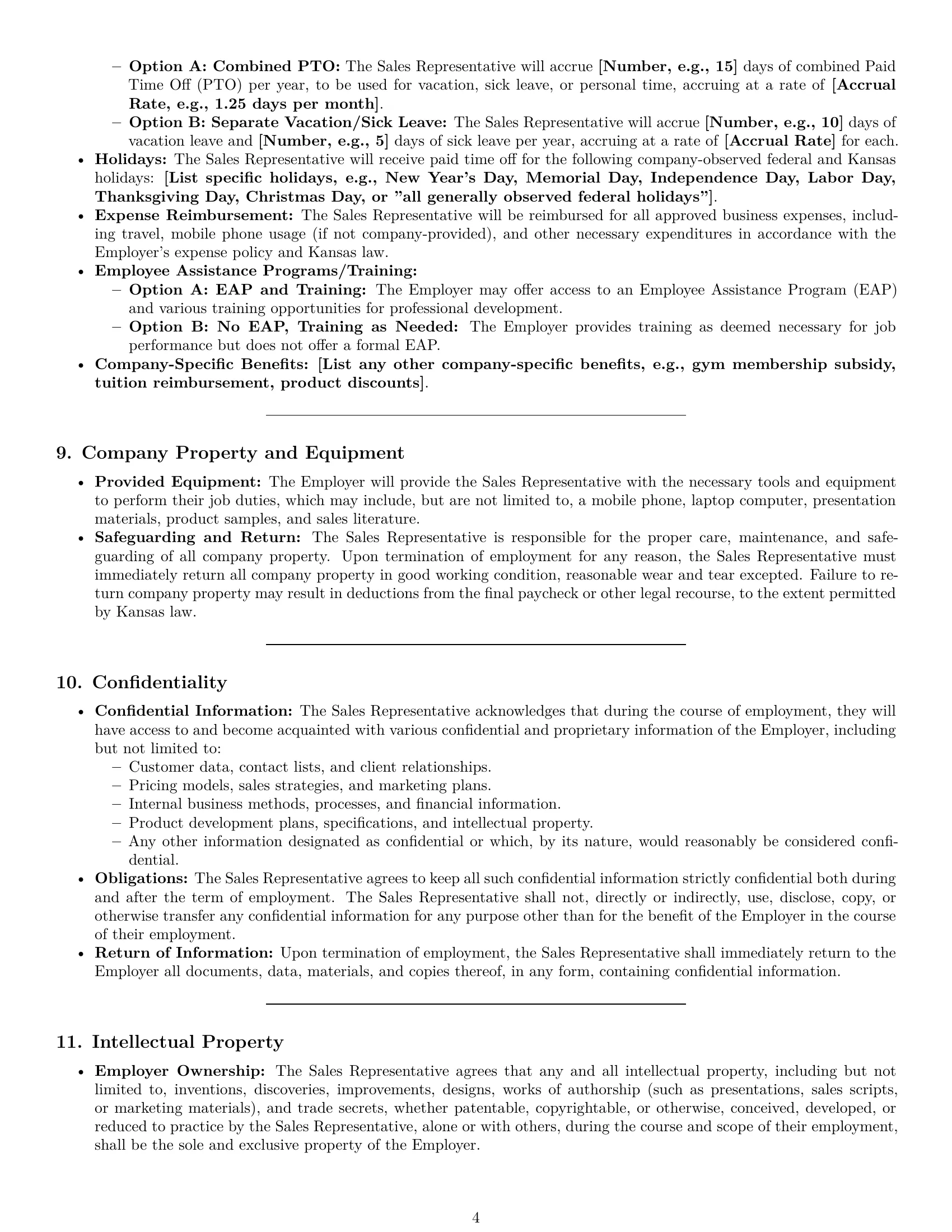 Preview page 4 of Pro Kansas sales representative employment contract template