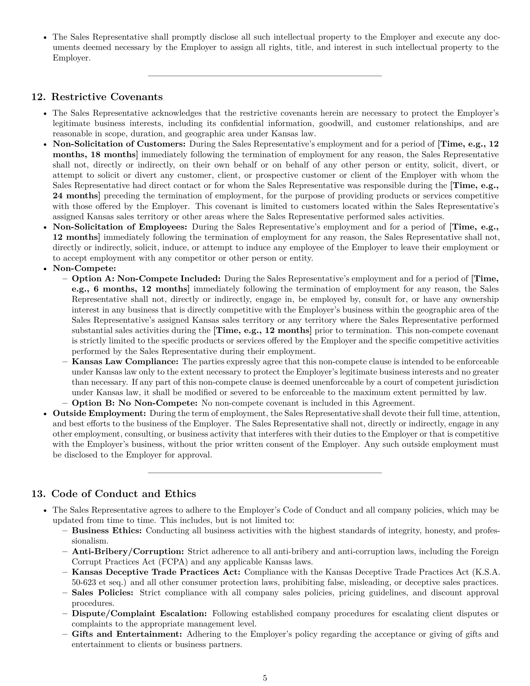 Preview page 5 of Pro Kansas sales representative employment contract template