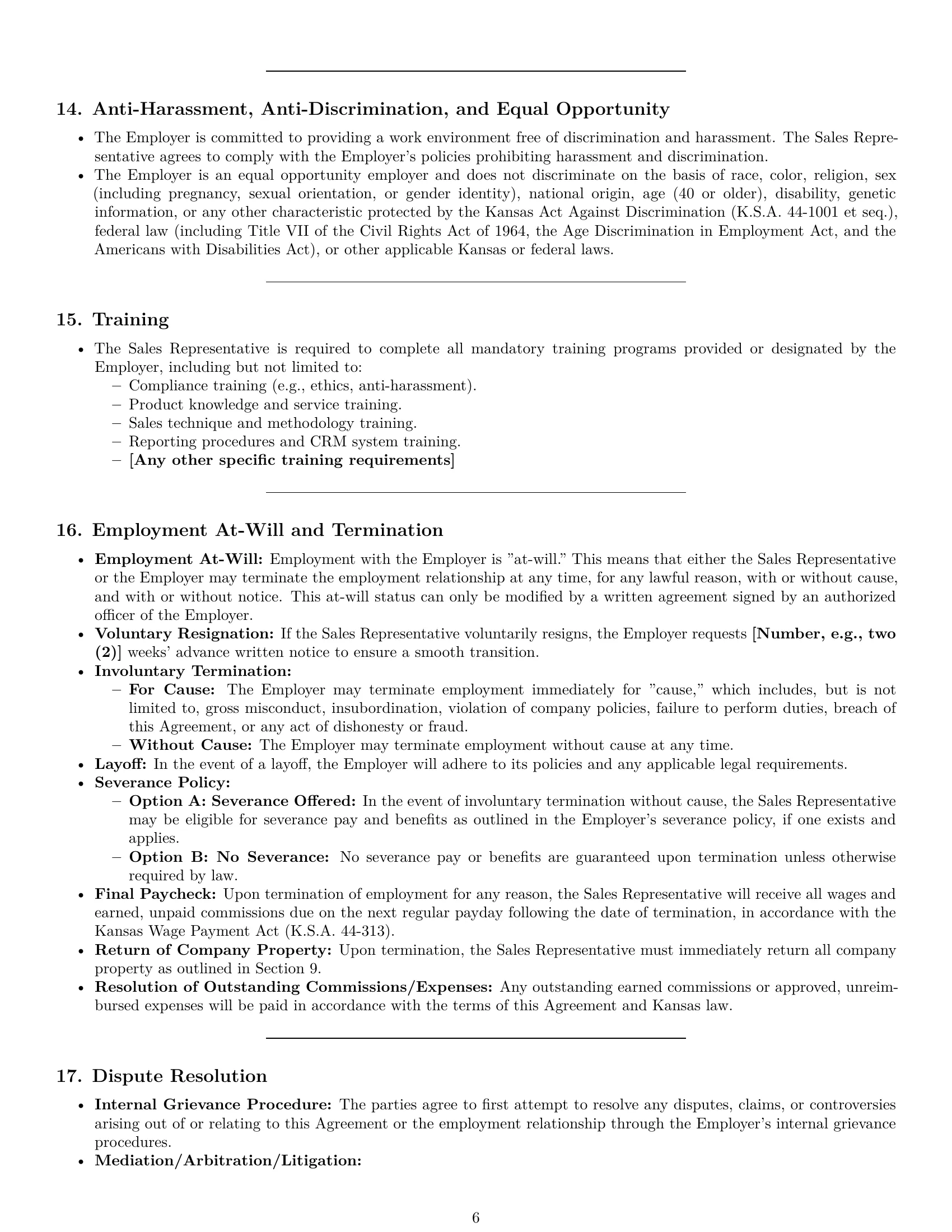 Preview page 6 of Pro Kansas sales representative employment contract template