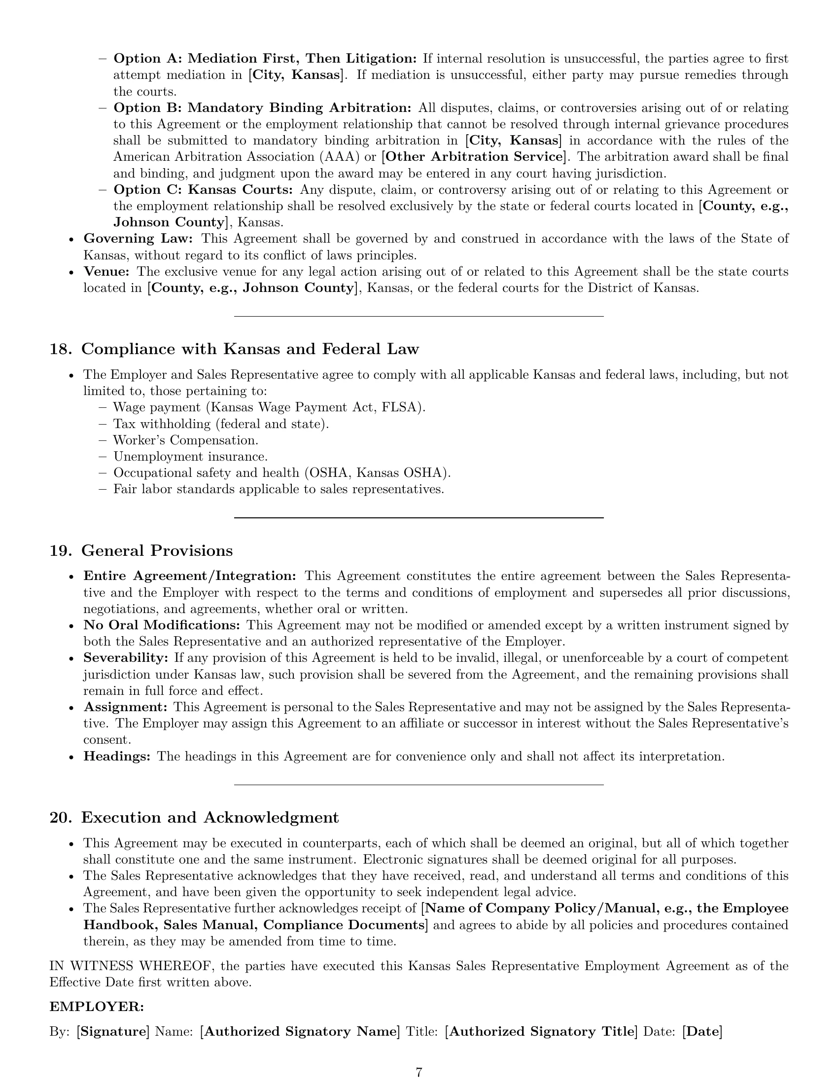 Preview page 7 of Pro Kansas sales representative employment contract template