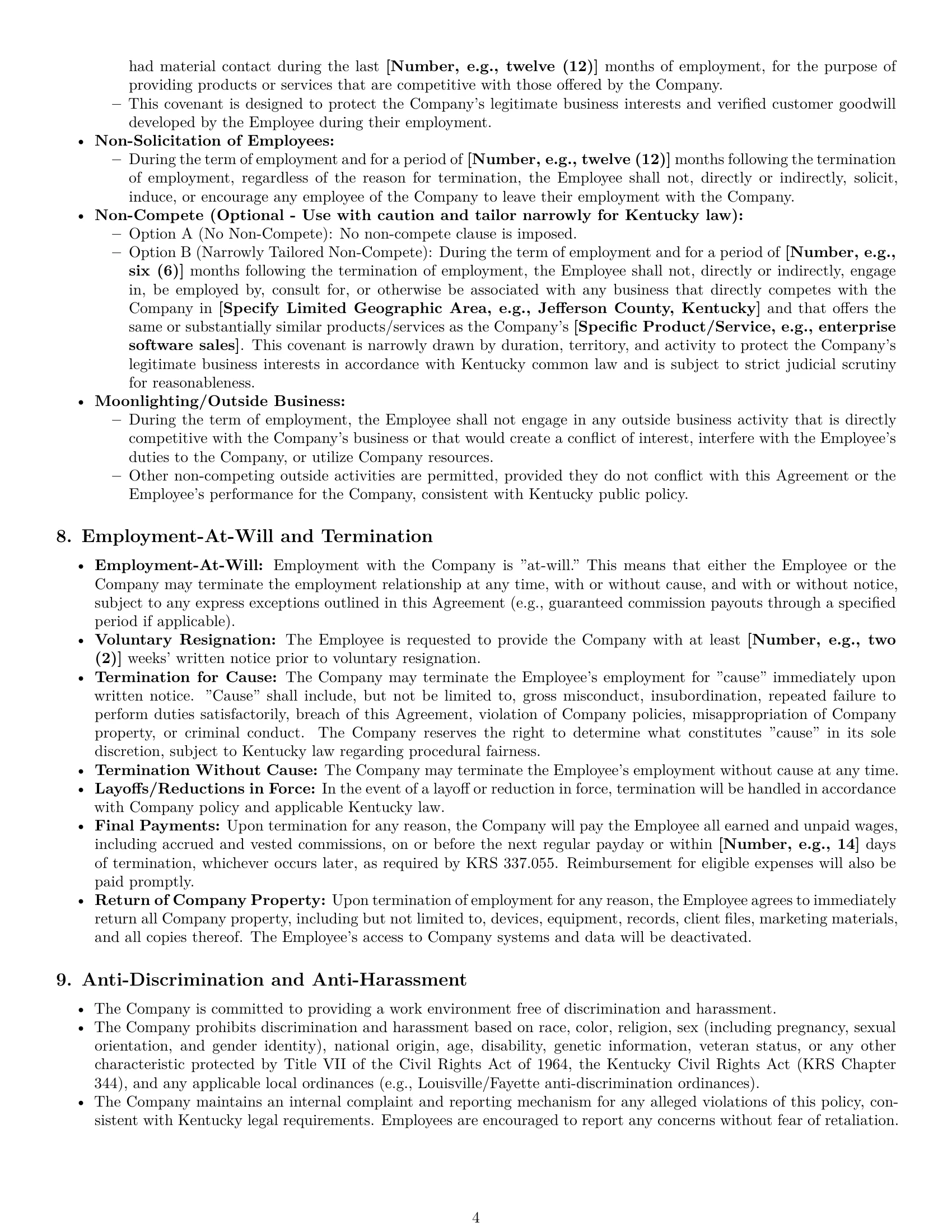 Preview page 4 of Pro Kentucky sales representative employment contract template