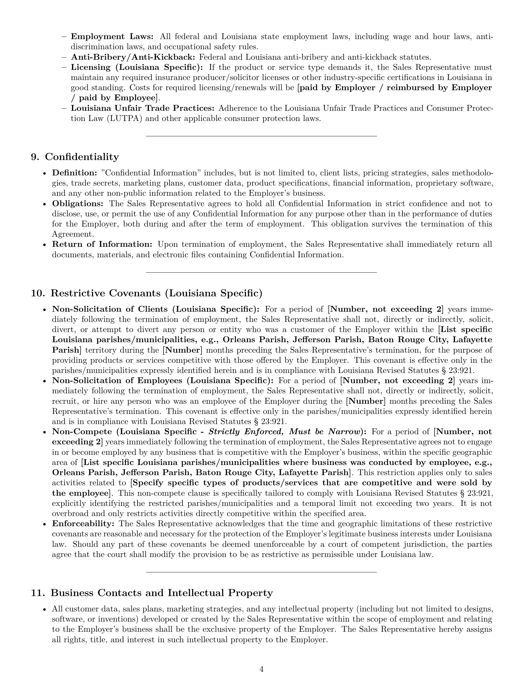 Preview page 4 of Pro Louisiana sales representative employment contract template