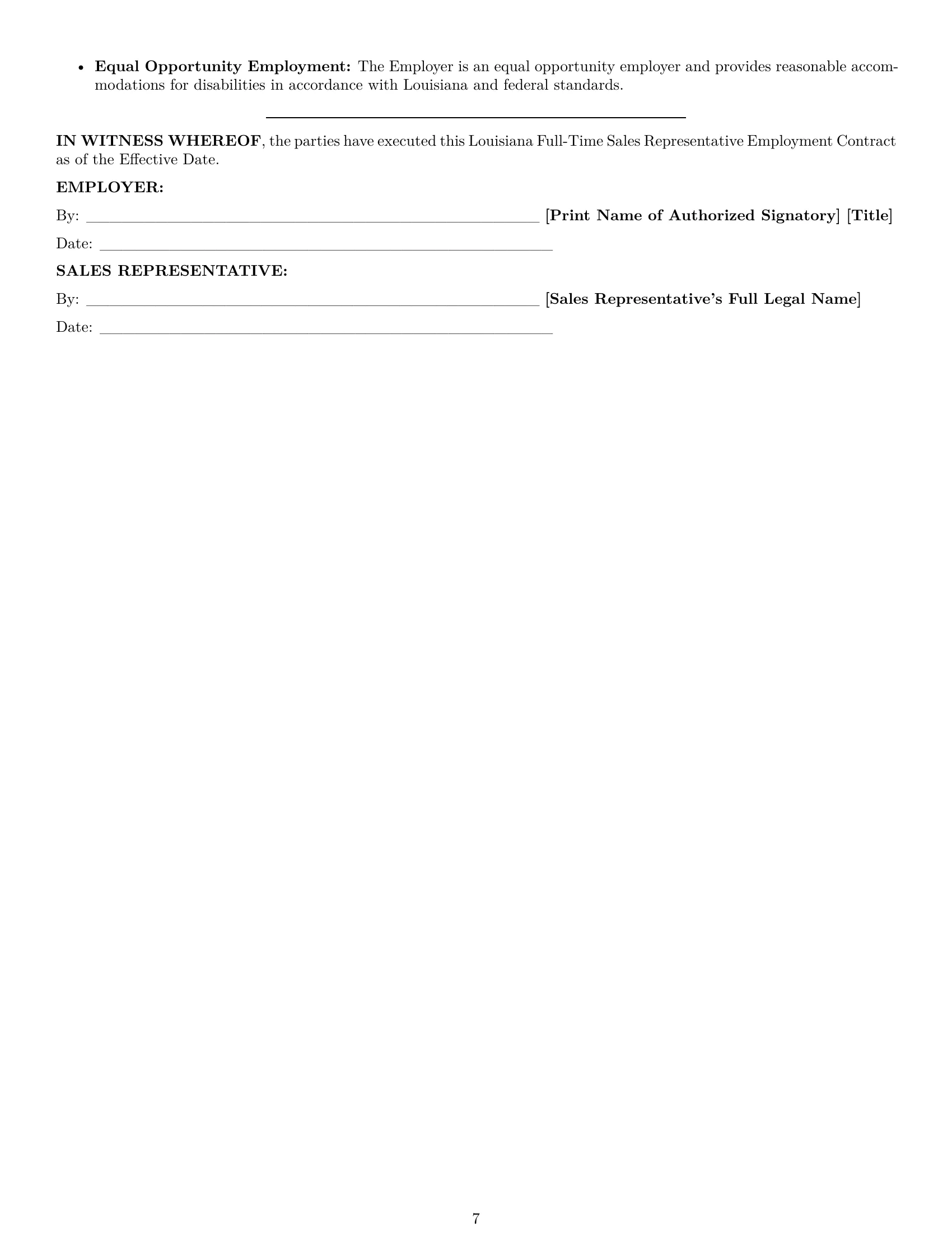 Preview page 7 of Pro Louisiana sales representative employment contract template