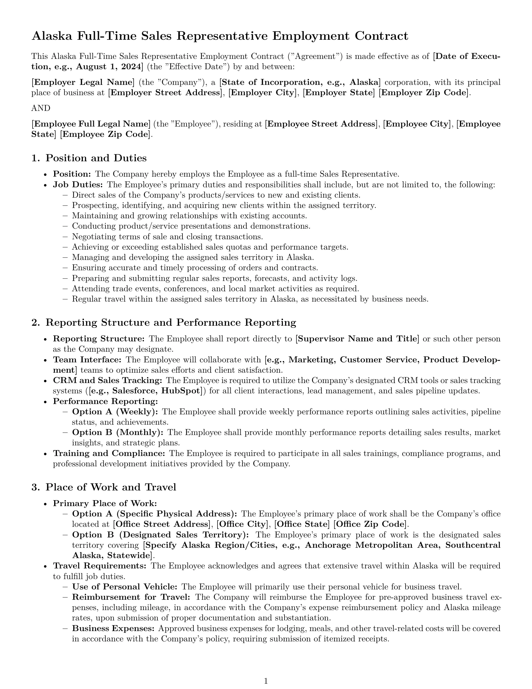 Preview page 1 of Pro Alaska sales representative employment contract template