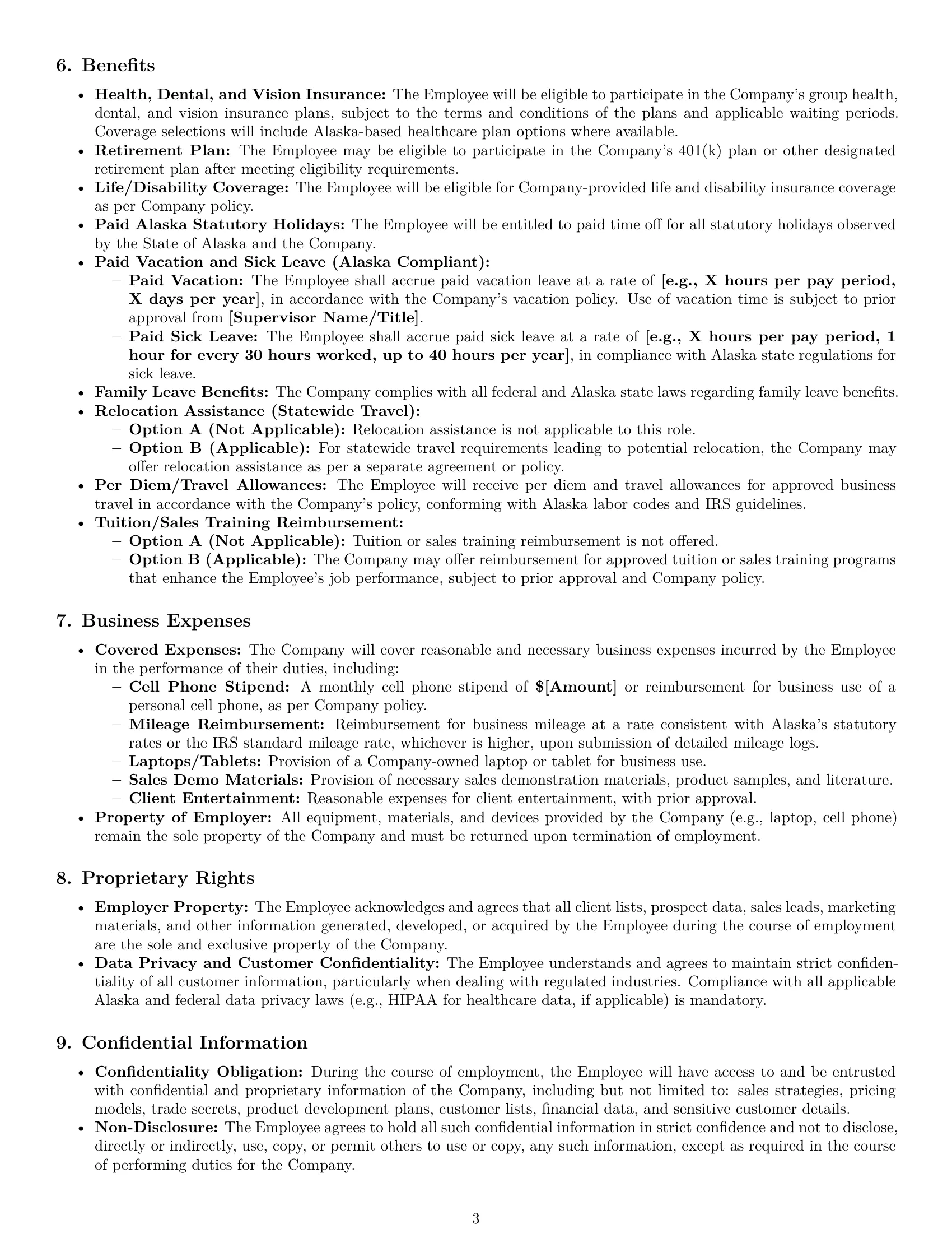 Preview page 3 of Pro Alaska sales representative employment contract template