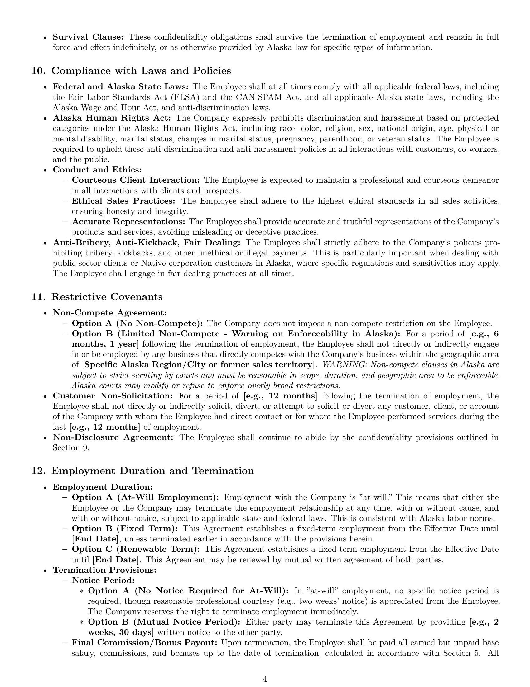Preview page 4 of Pro Alaska sales representative employment contract template