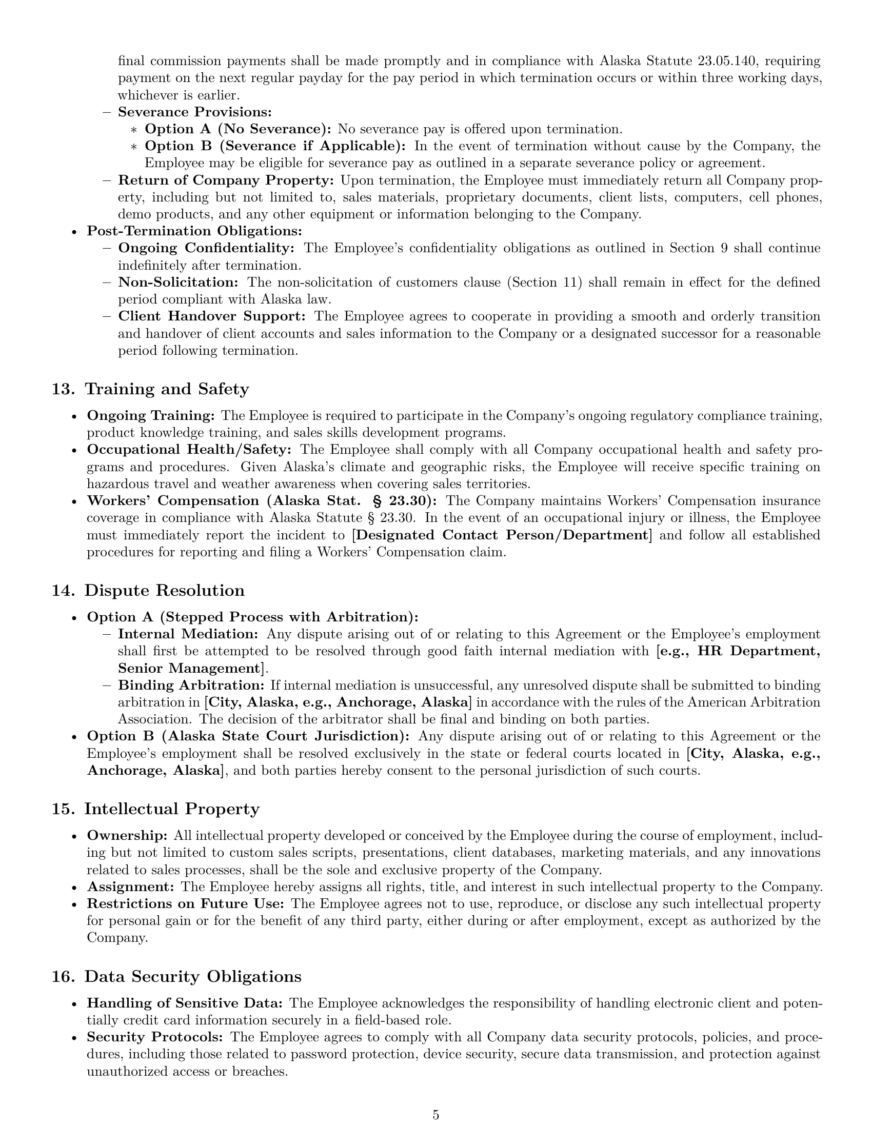 Preview page 5 of Pro Alaska sales representative employment contract template