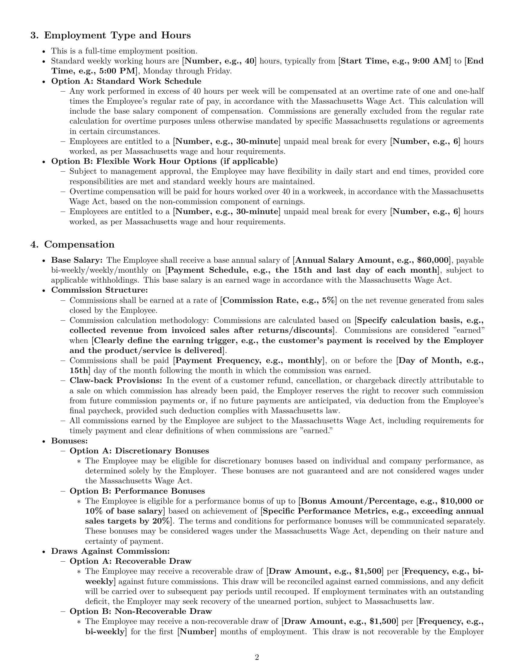 Preview page 2 of Pro Massachusetts sales representative employment contract template