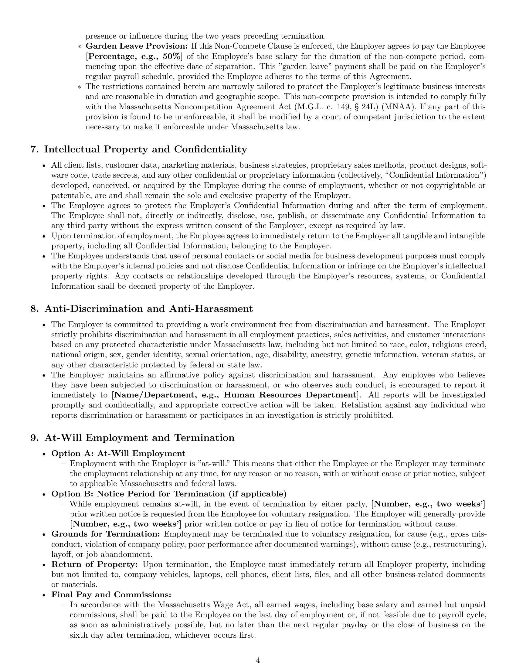 Preview page 4 of Pro Massachusetts sales representative employment contract template