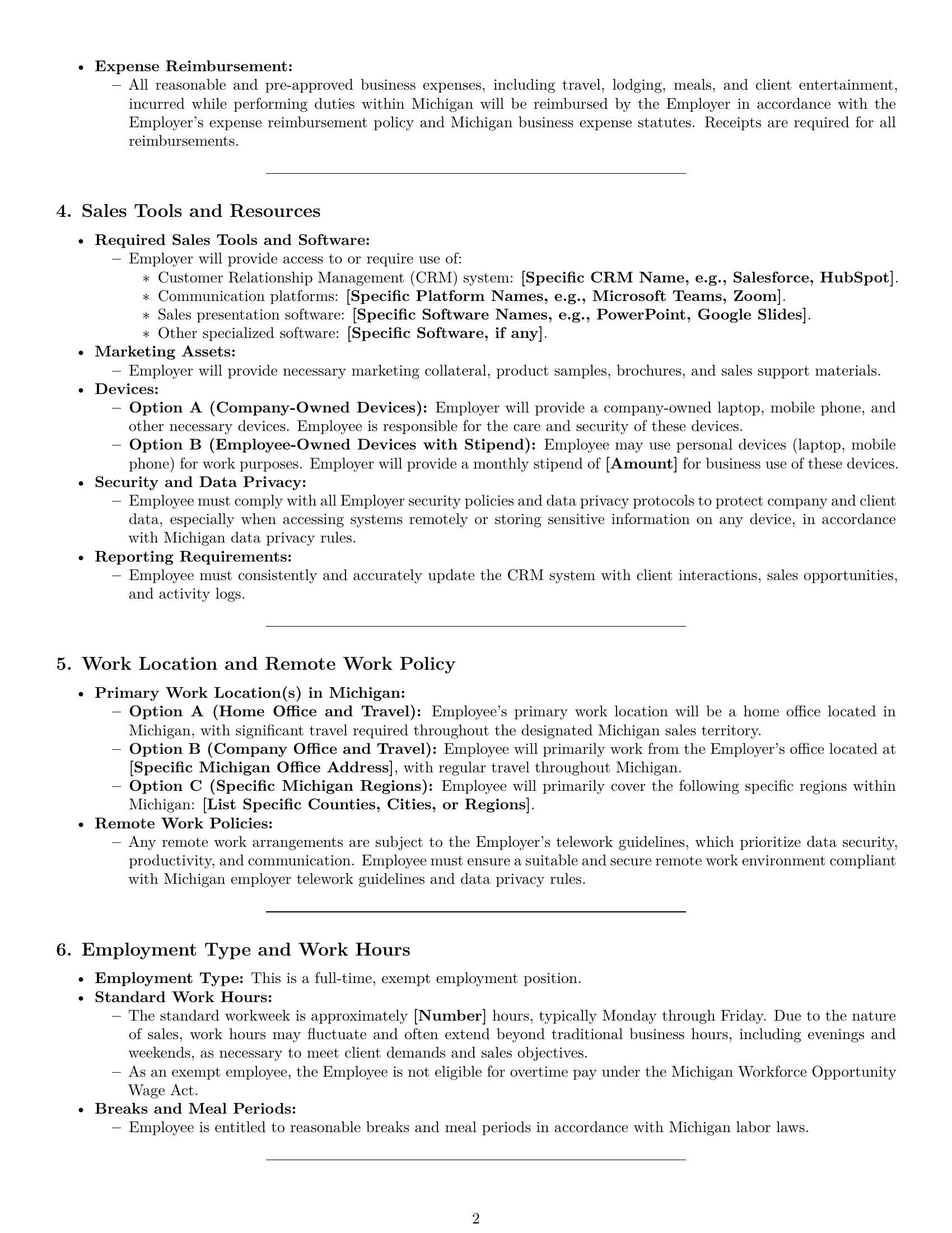 Preview page 2 of Pro Michigan sales representative employment contract template