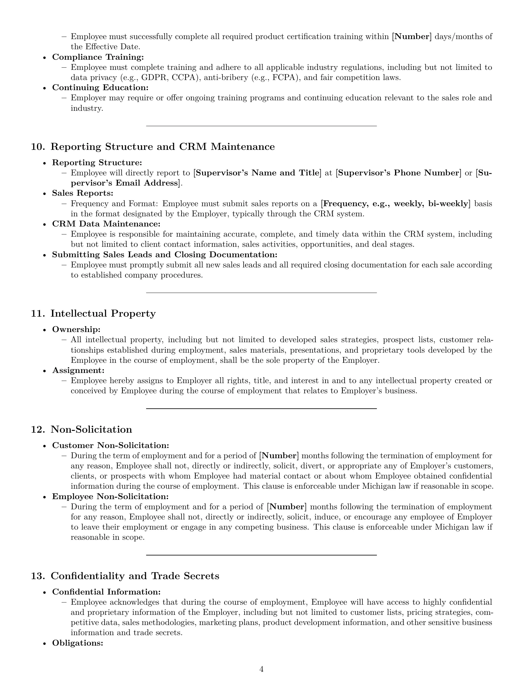 Preview page 4 of Pro Michigan sales representative employment contract template