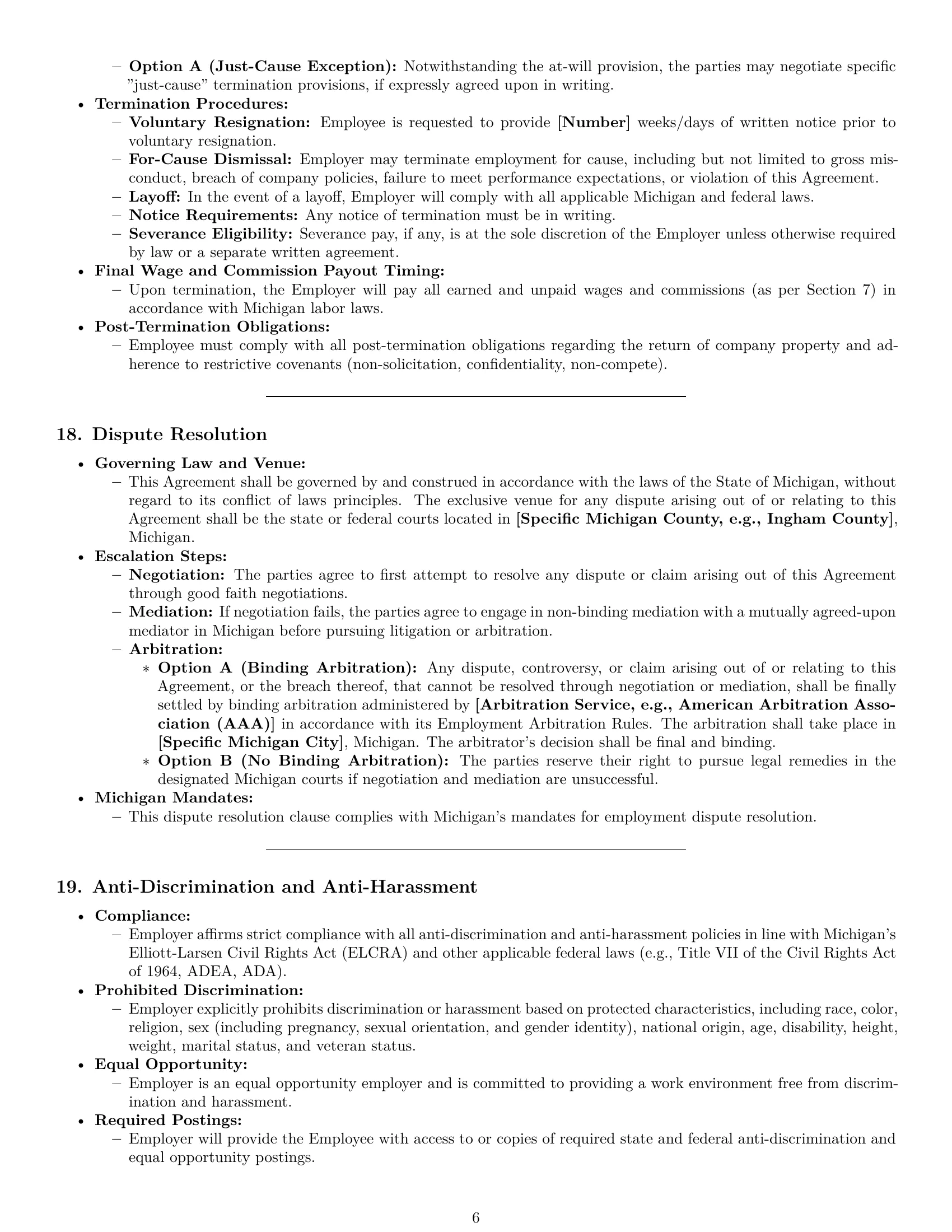 Preview page 6 of Pro Michigan sales representative employment contract template