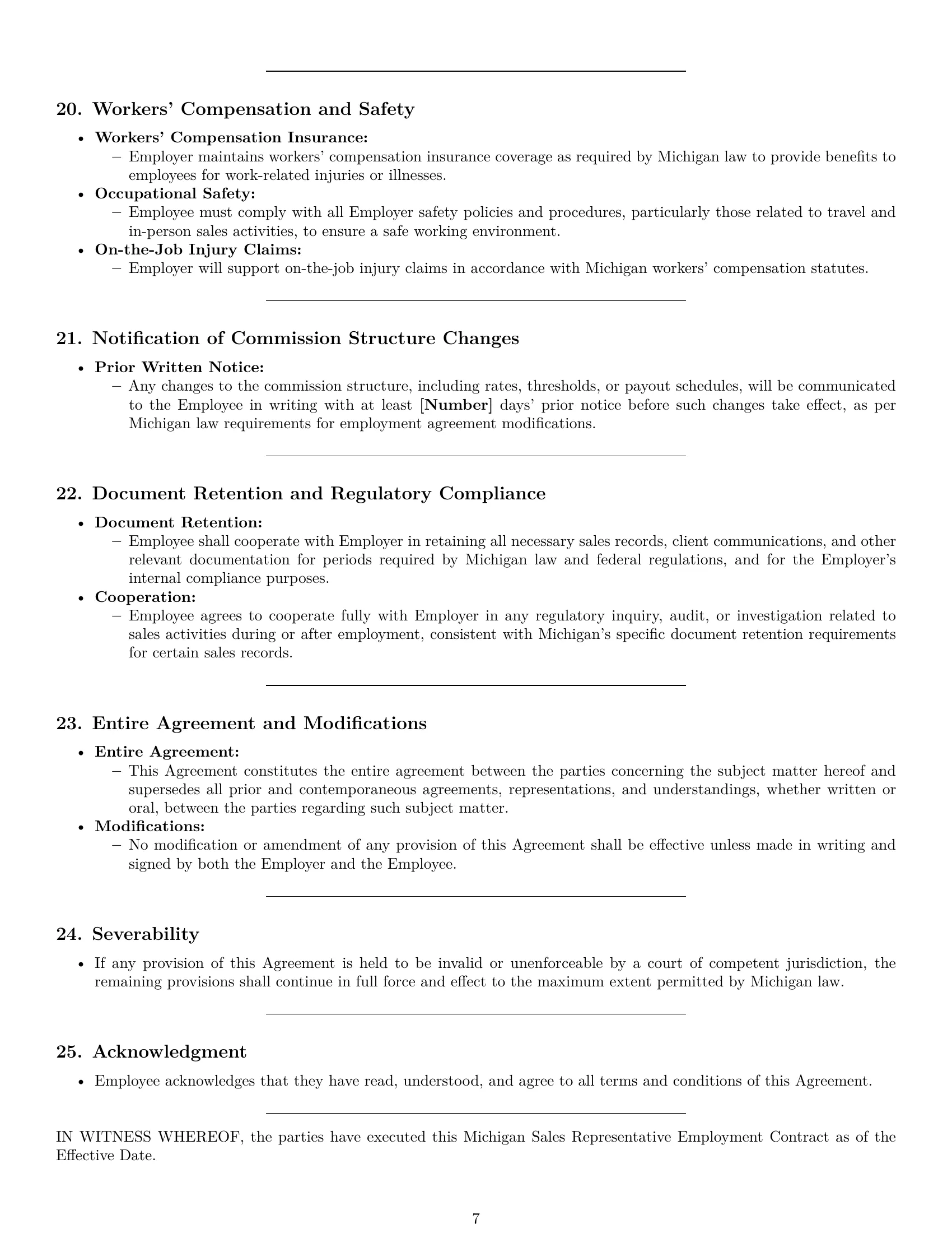 Preview page 7 of Pro Michigan sales representative employment contract template