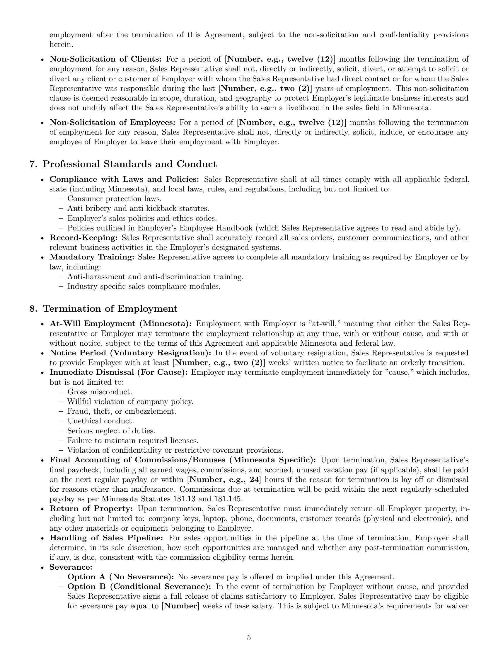 Preview page 5 of Pro Minnesota sales representative employment contract template