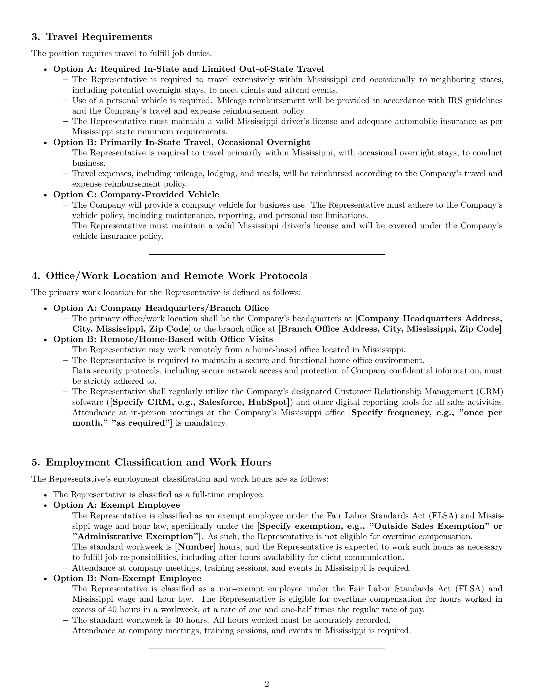 Preview page 2 of Pro Mississippi sales representative employment contract template