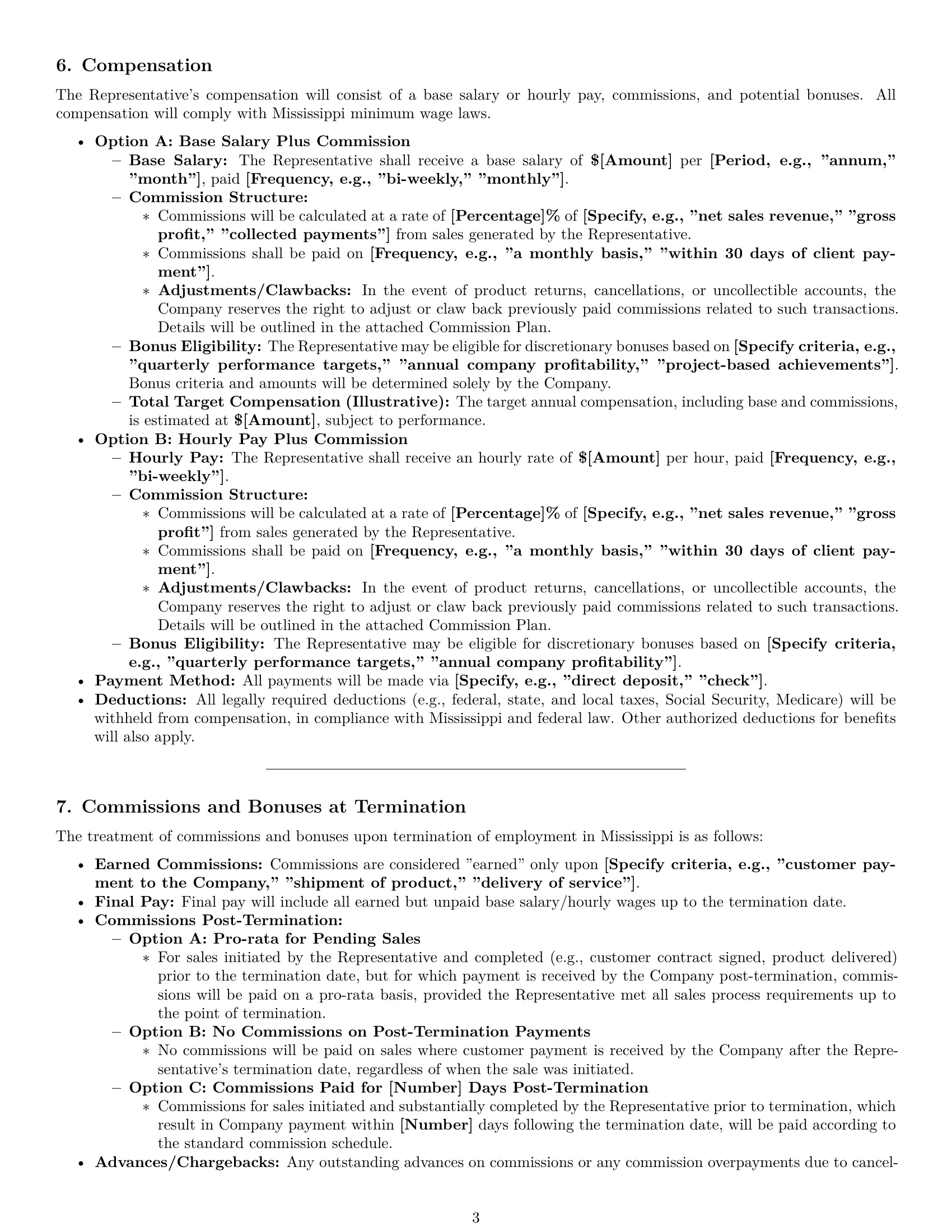 Preview page 3 of Pro Mississippi sales representative employment contract template