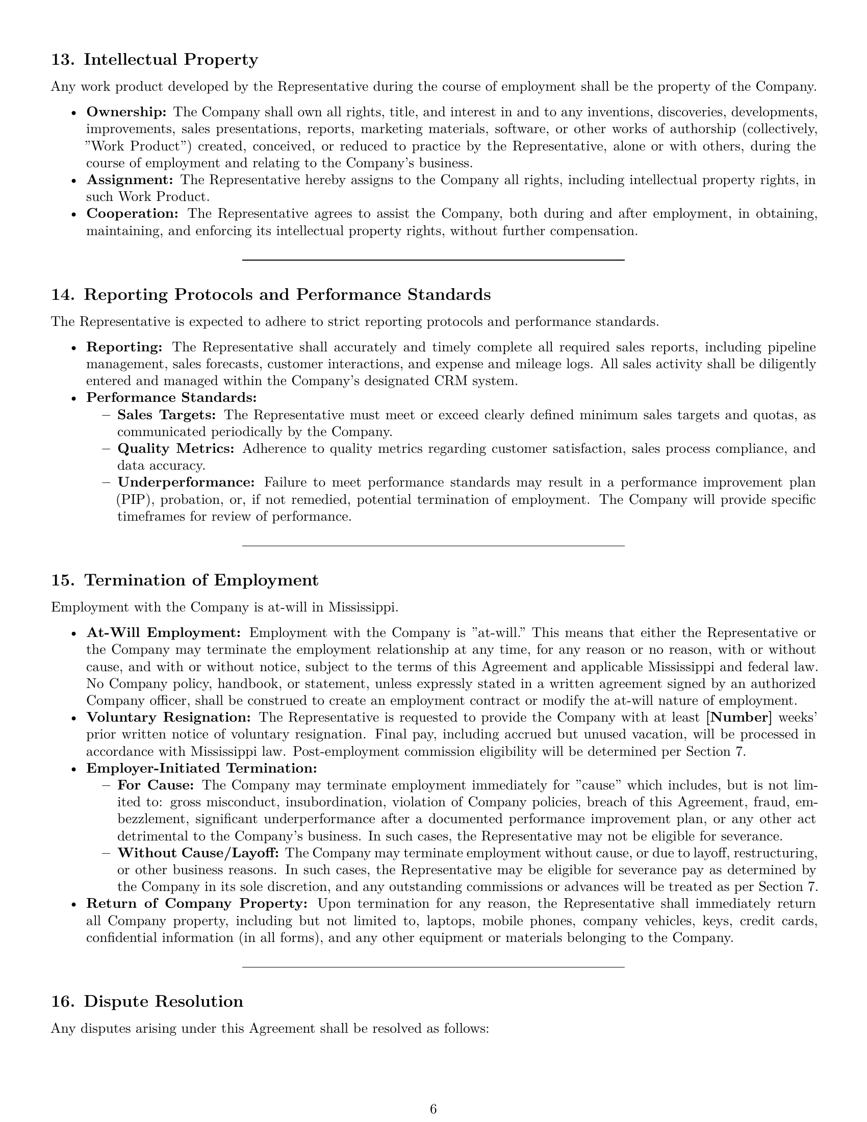Preview page 6 of Pro Mississippi sales representative employment contract template