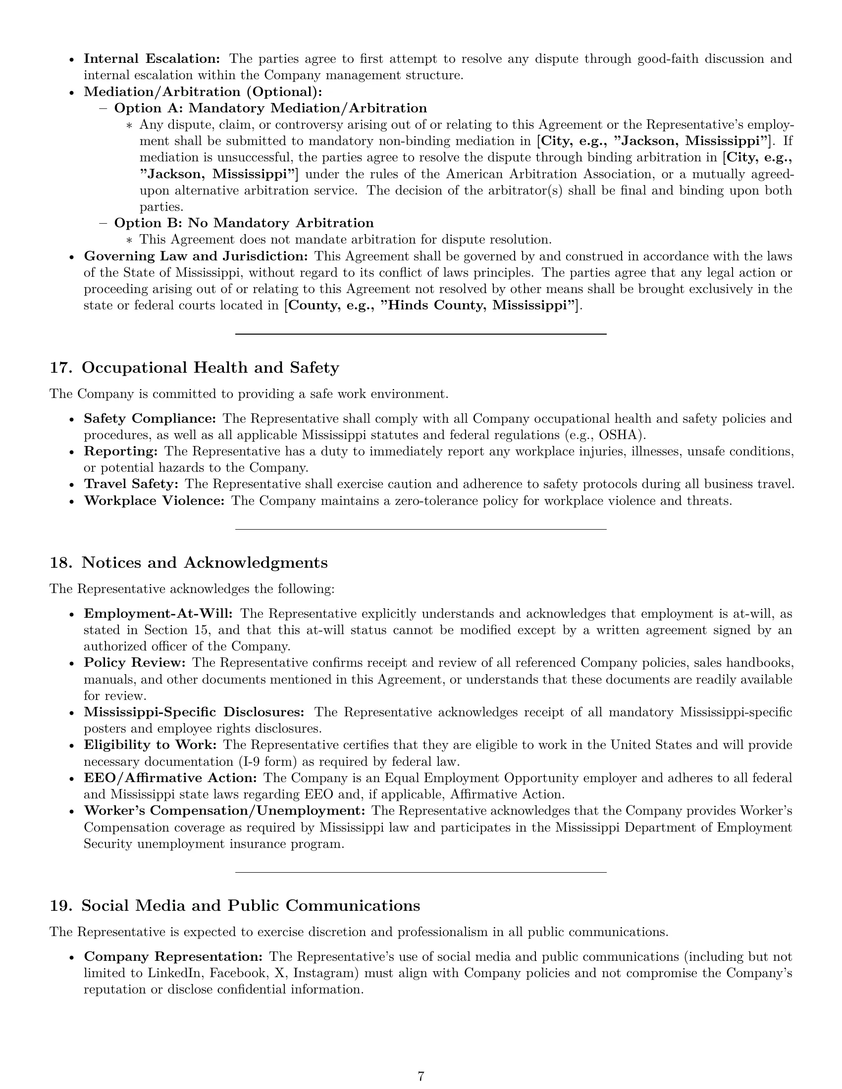 Preview page 7 of Pro Mississippi sales representative employment contract template