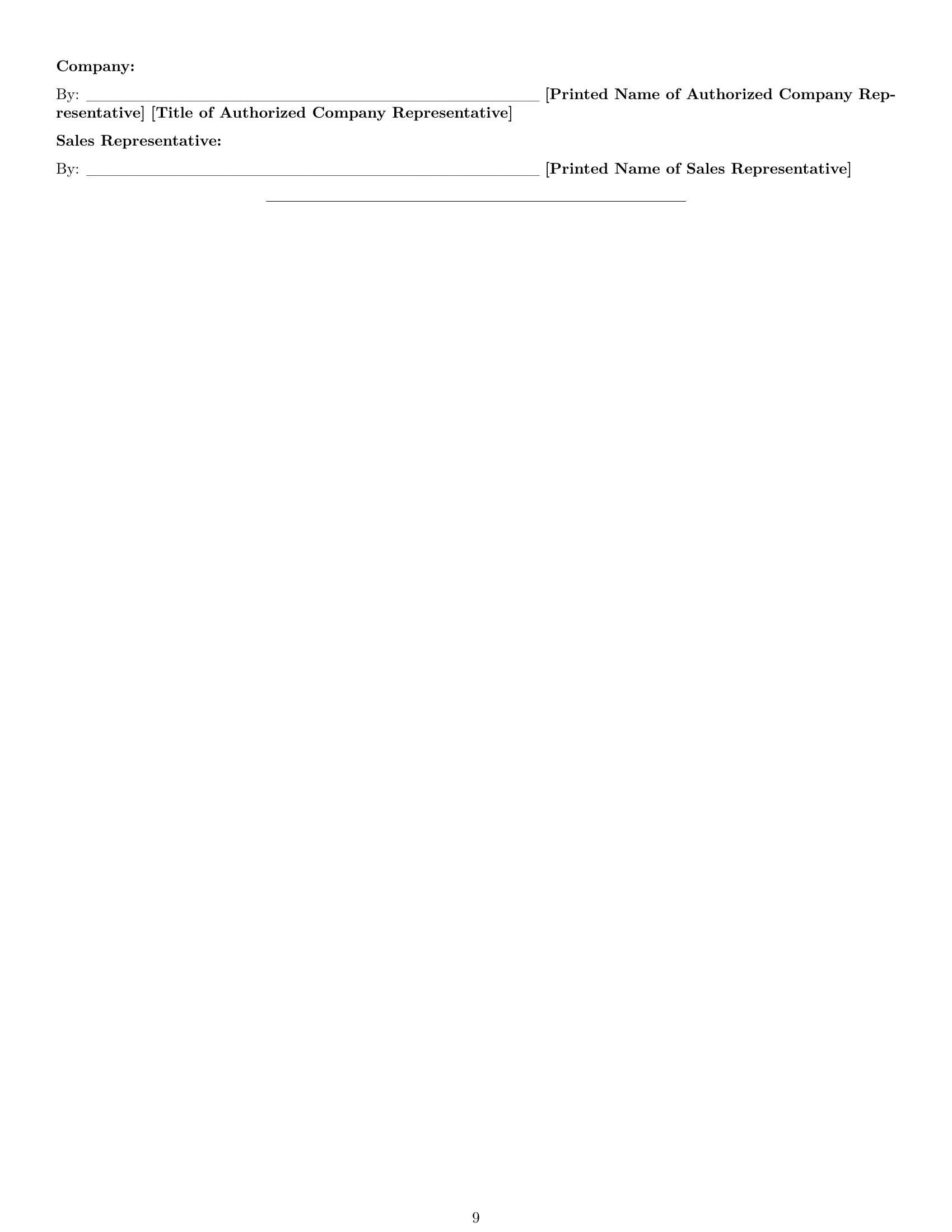 Preview page 9 of Pro Mississippi sales representative employment contract template