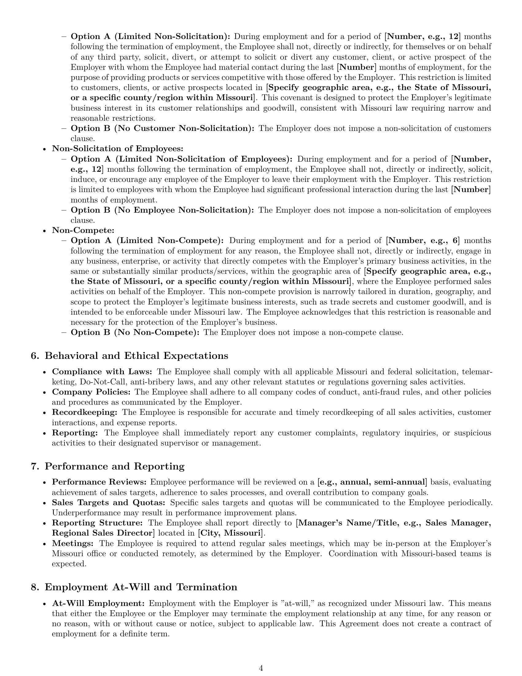 Preview page 4 of Pro Missouri sales representative employment contract template