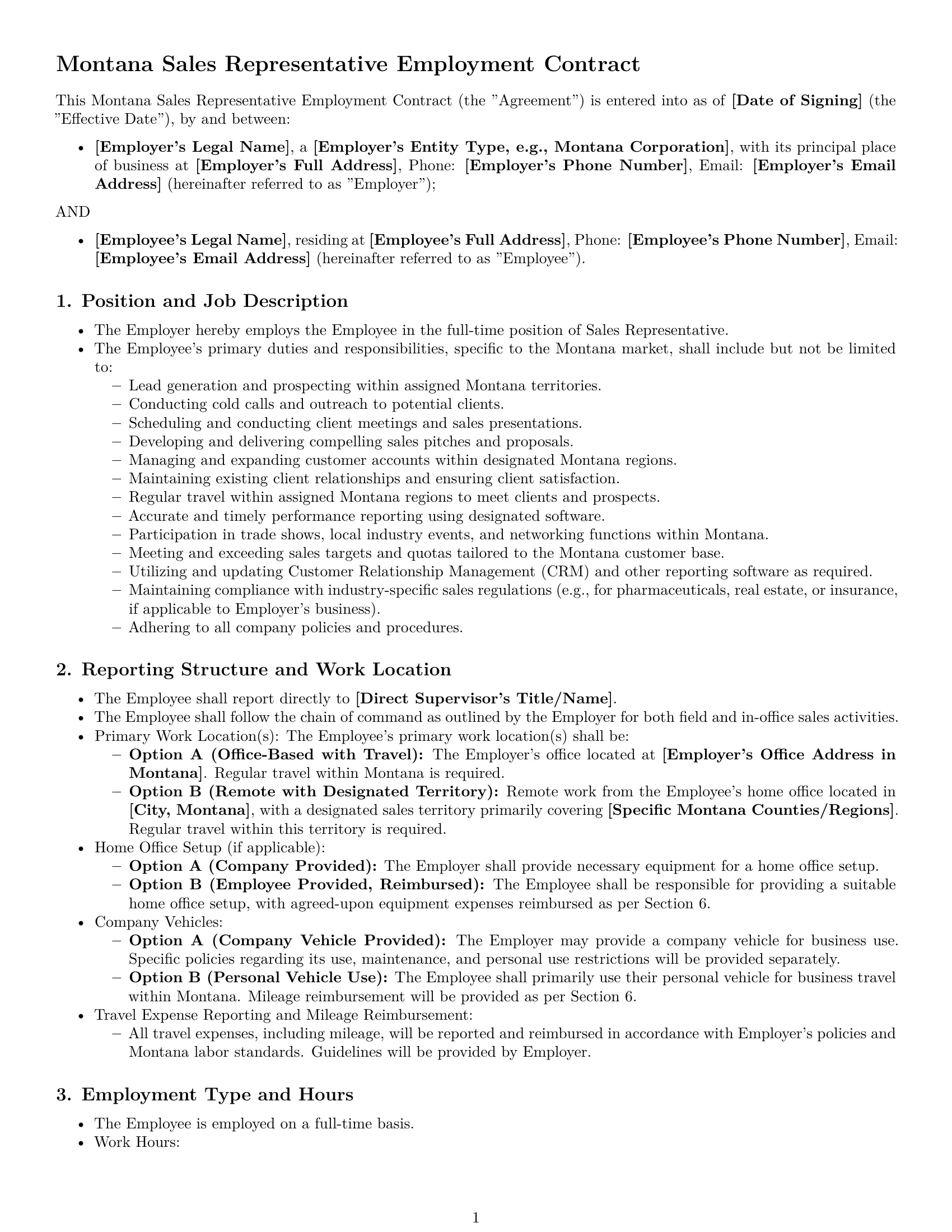Preview page 1 of Pro Montana sales representative employment contract template