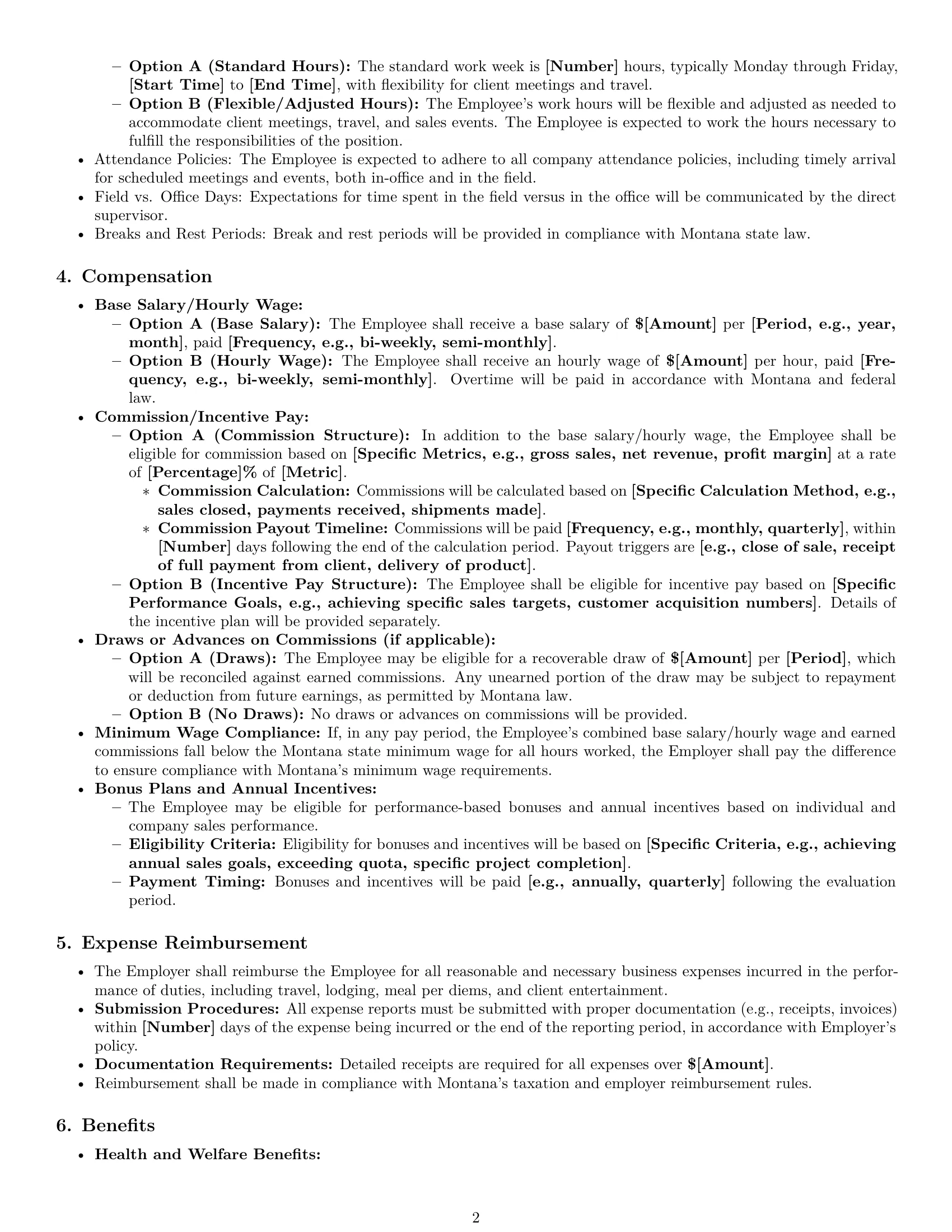 Preview page 2 of Pro Montana sales representative employment contract template