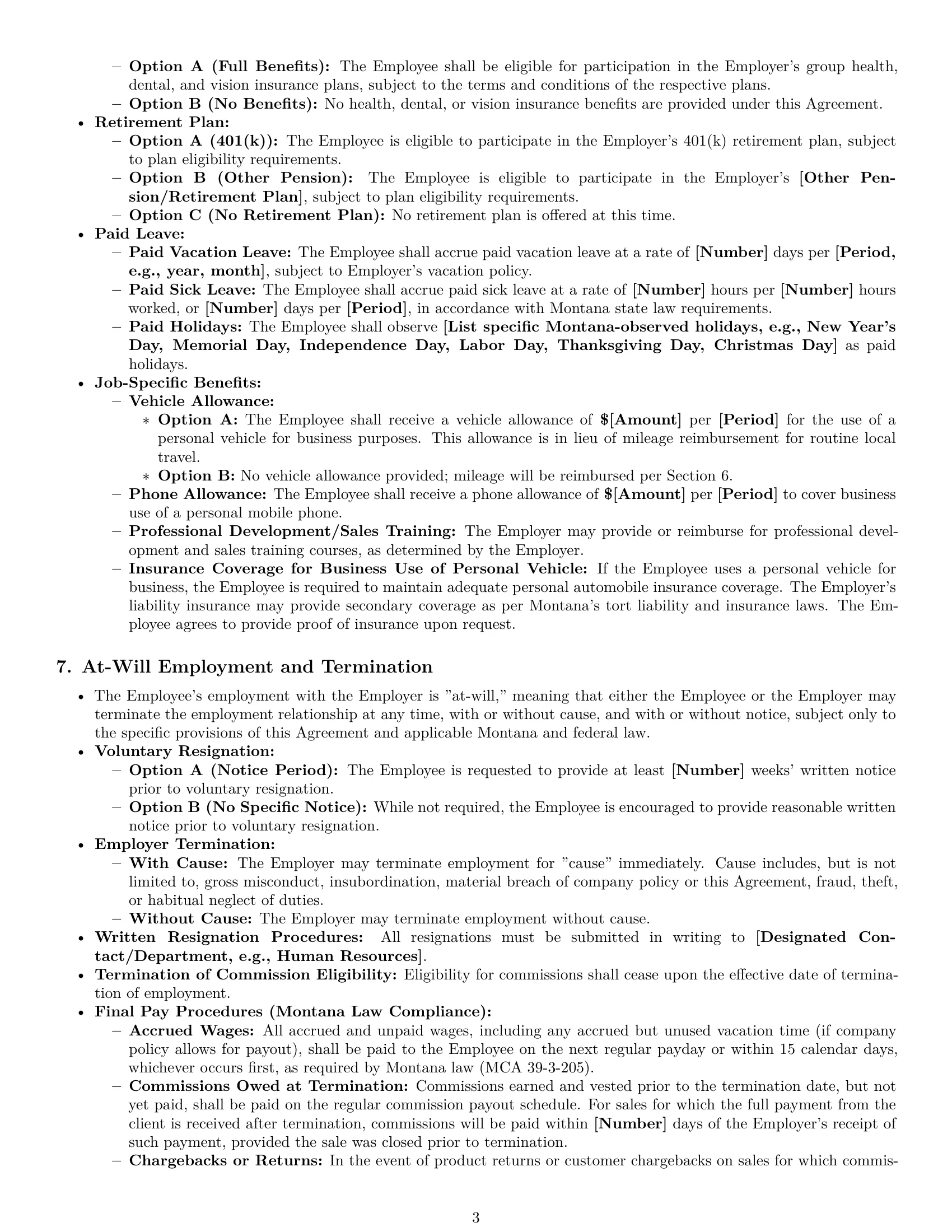 Preview page 3 of Pro Montana sales representative employment contract template