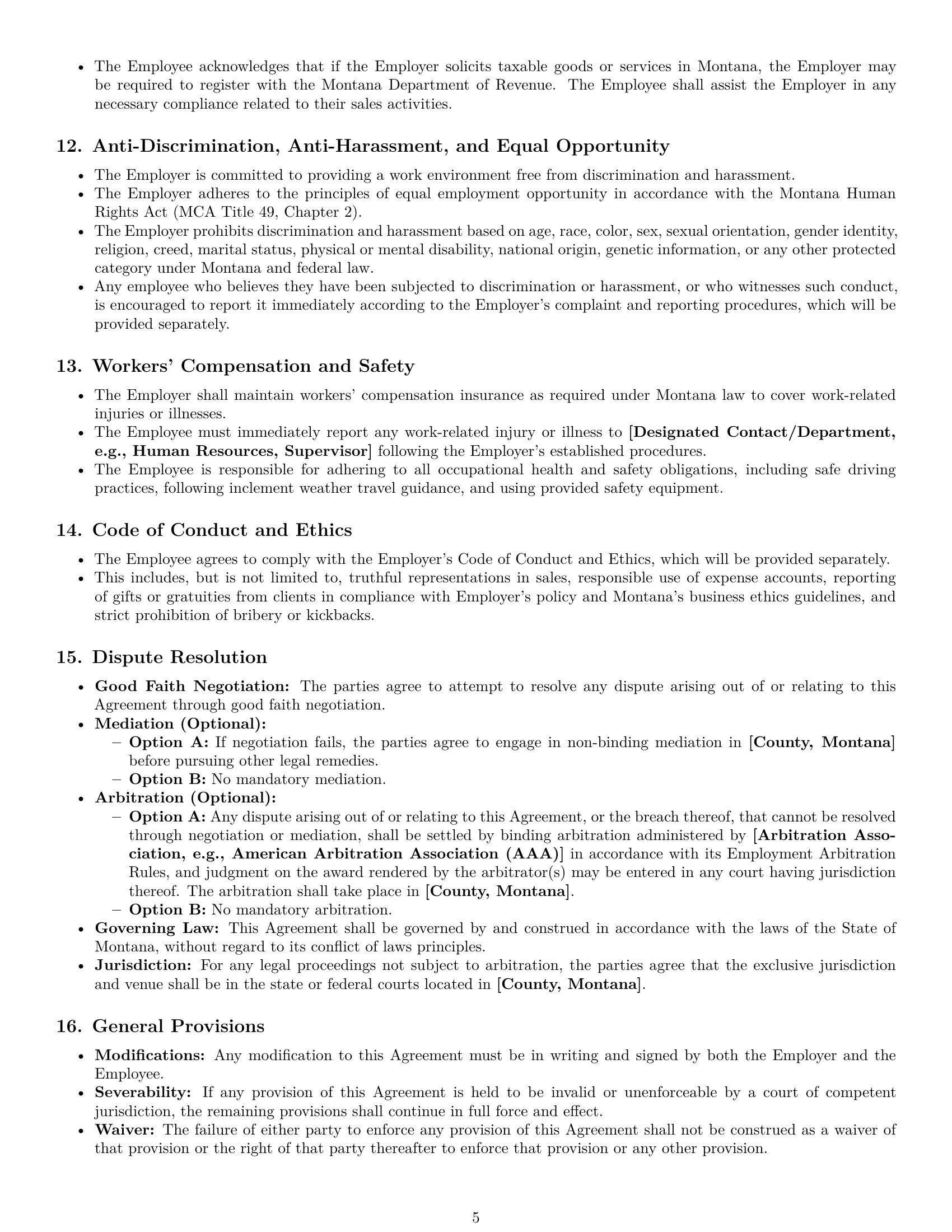 Preview page 5 of Pro Montana sales representative employment contract template