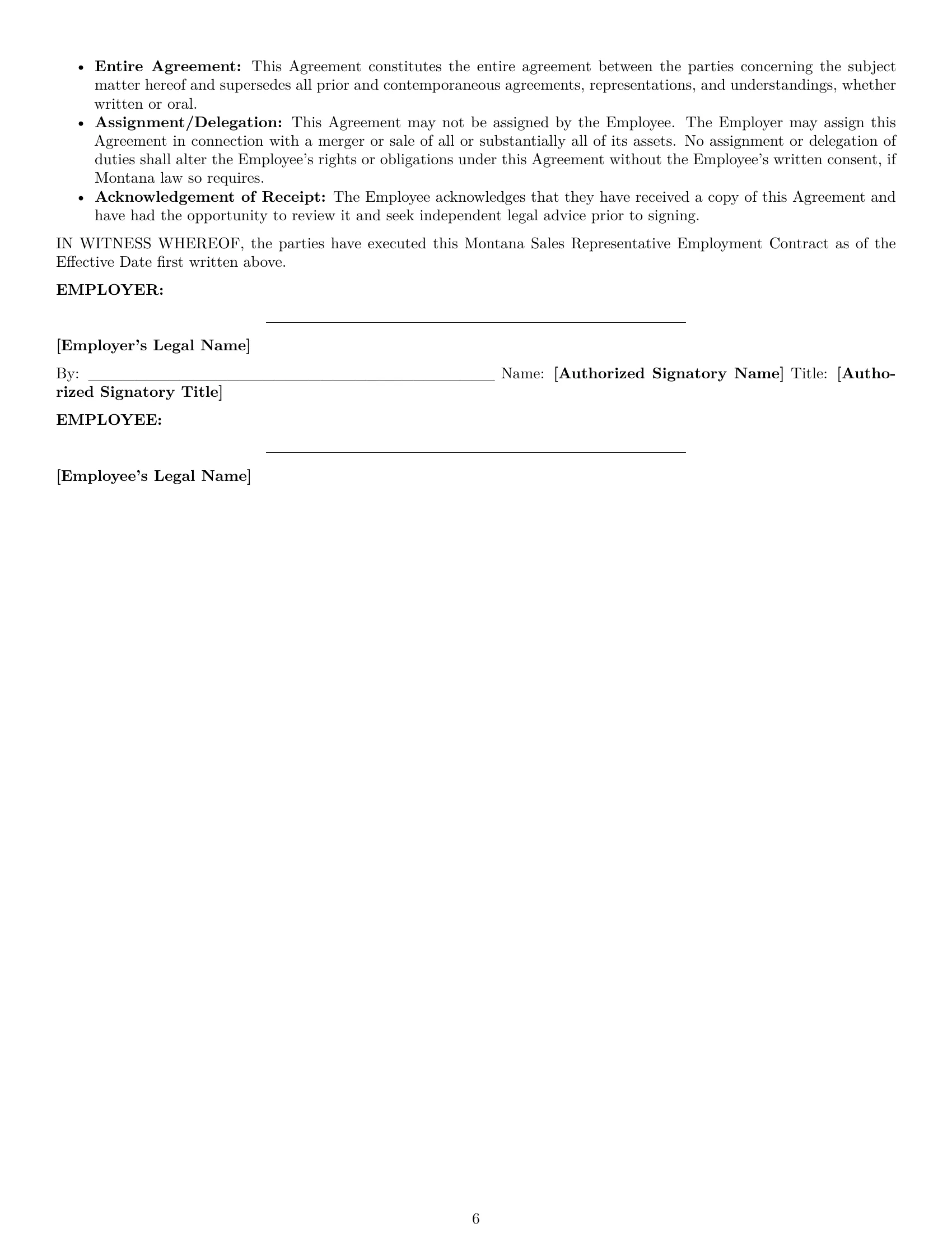 Preview page 6 of Pro Montana sales representative employment contract template
