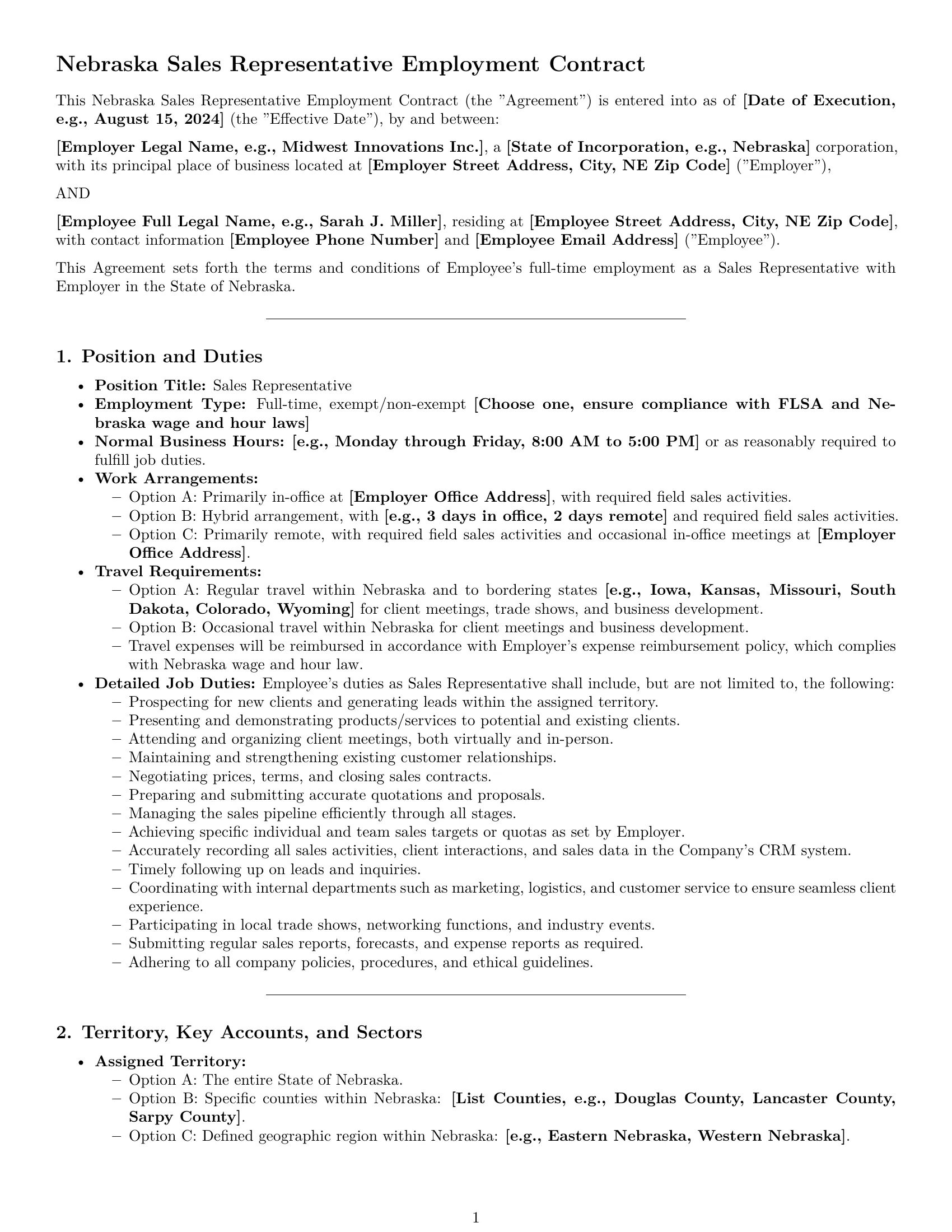 Preview page 1 of Pro Nebraska sales representative employment contract template