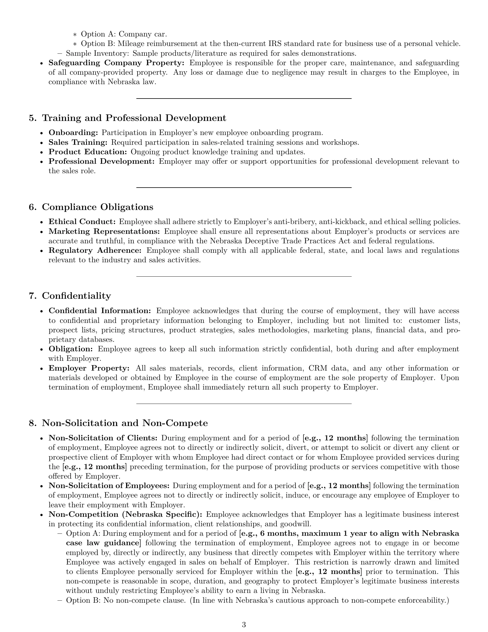 Preview page 3 of Pro Nebraska sales representative employment contract template