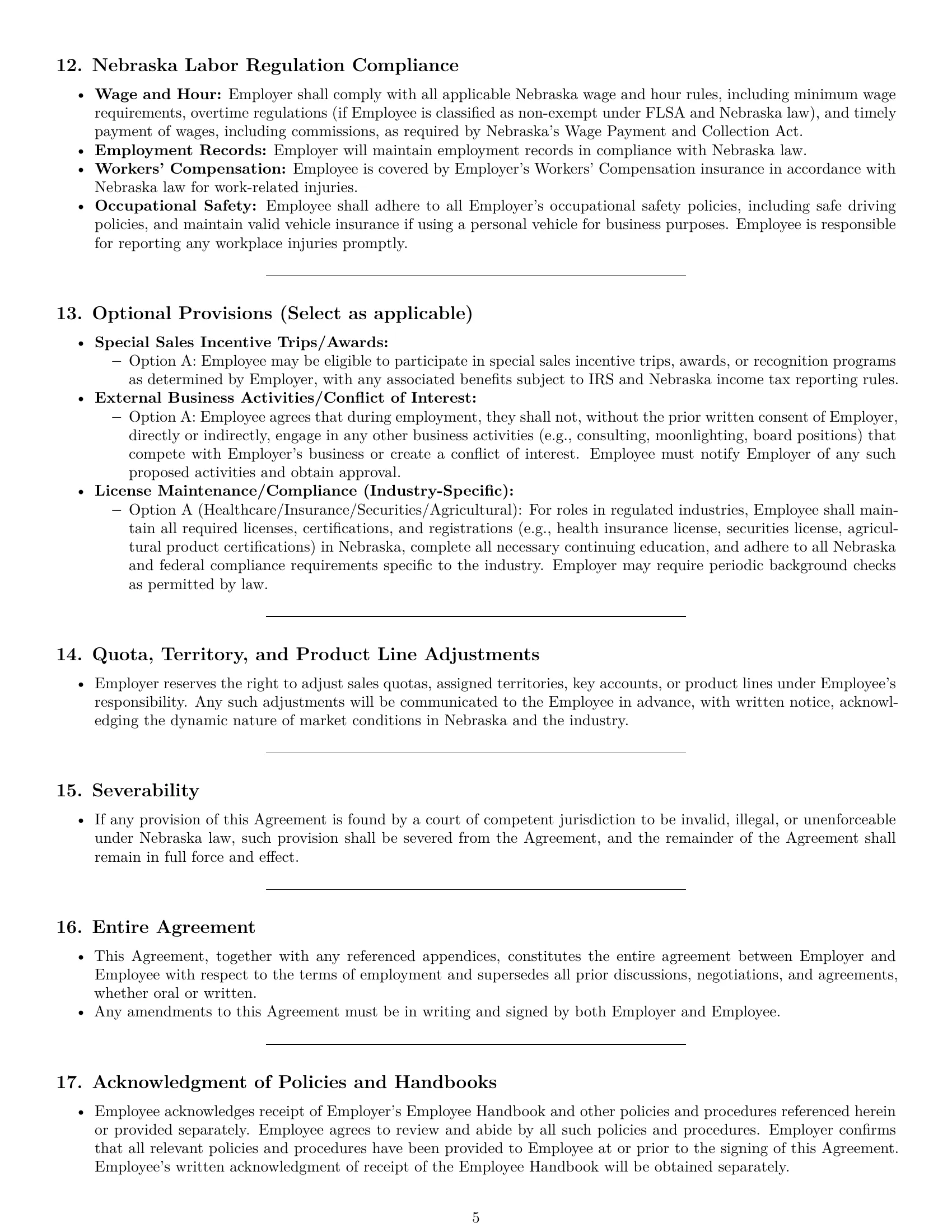 Preview page 5 of Pro Nebraska sales representative employment contract template