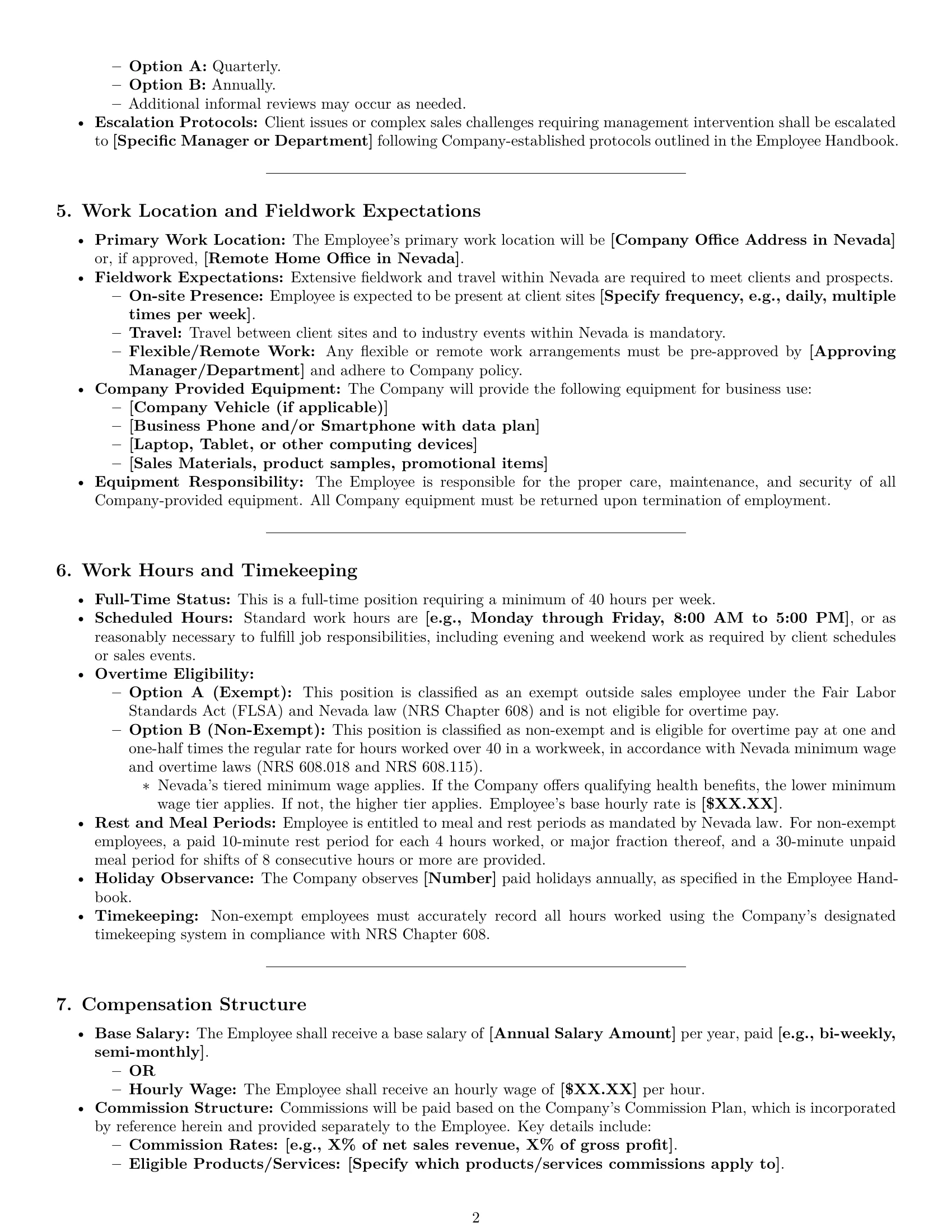 Preview page 2 of Pro Nevada sales representative employment contract template