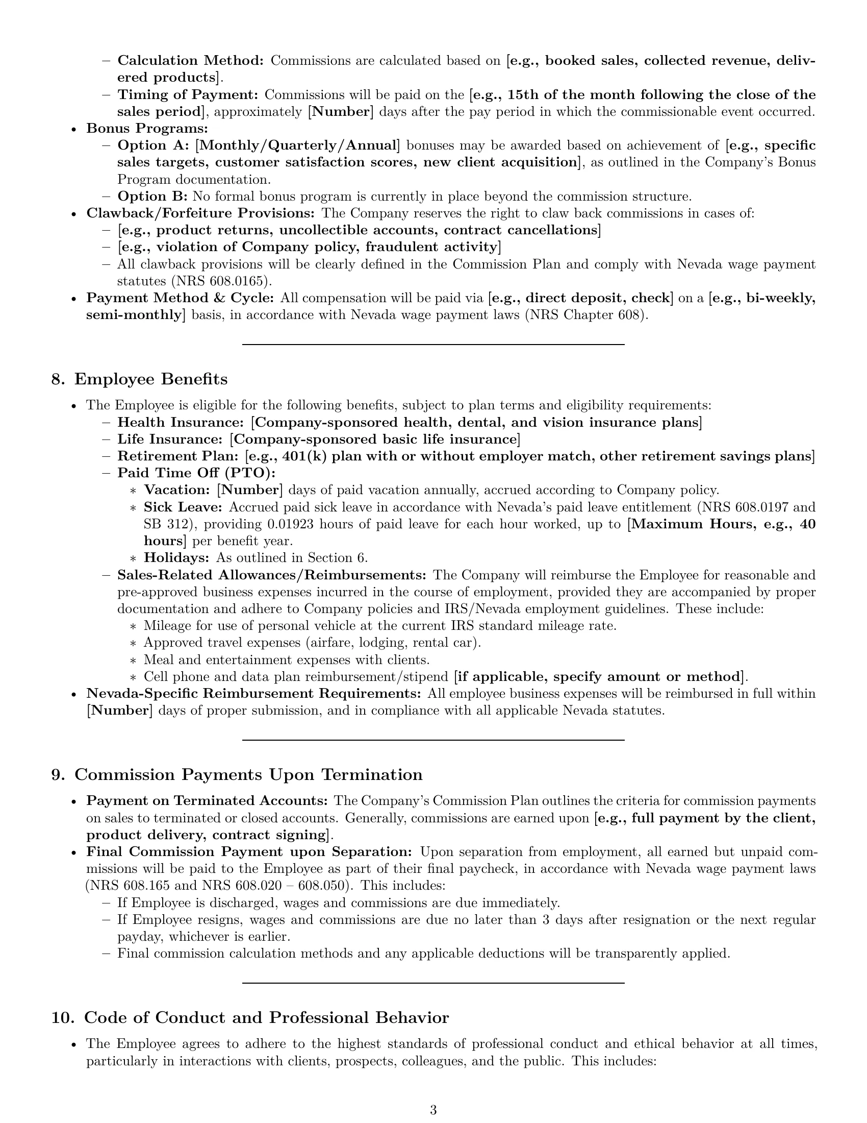 Preview page 3 of Pro Nevada sales representative employment contract template
