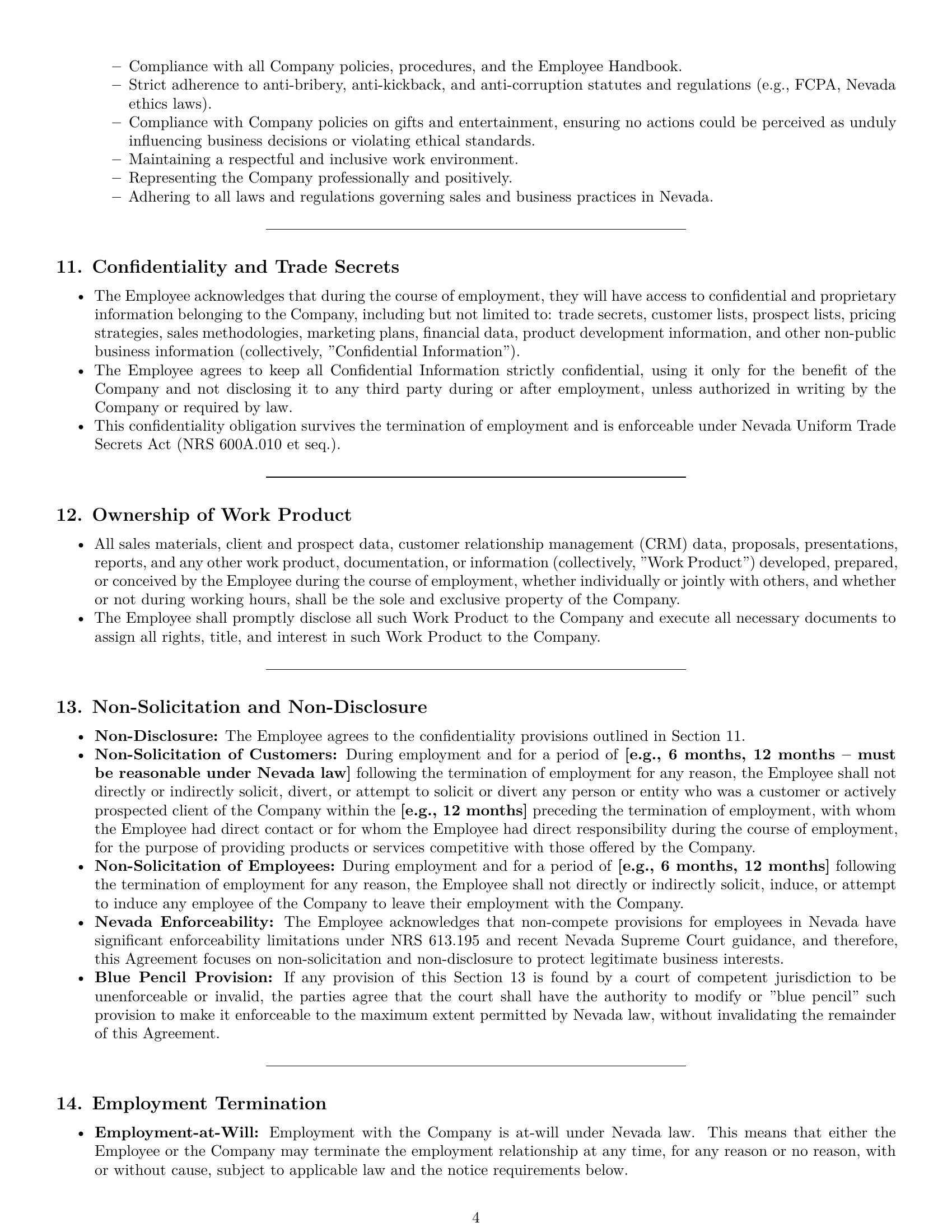 Preview page 4 of Pro Nevada sales representative employment contract template