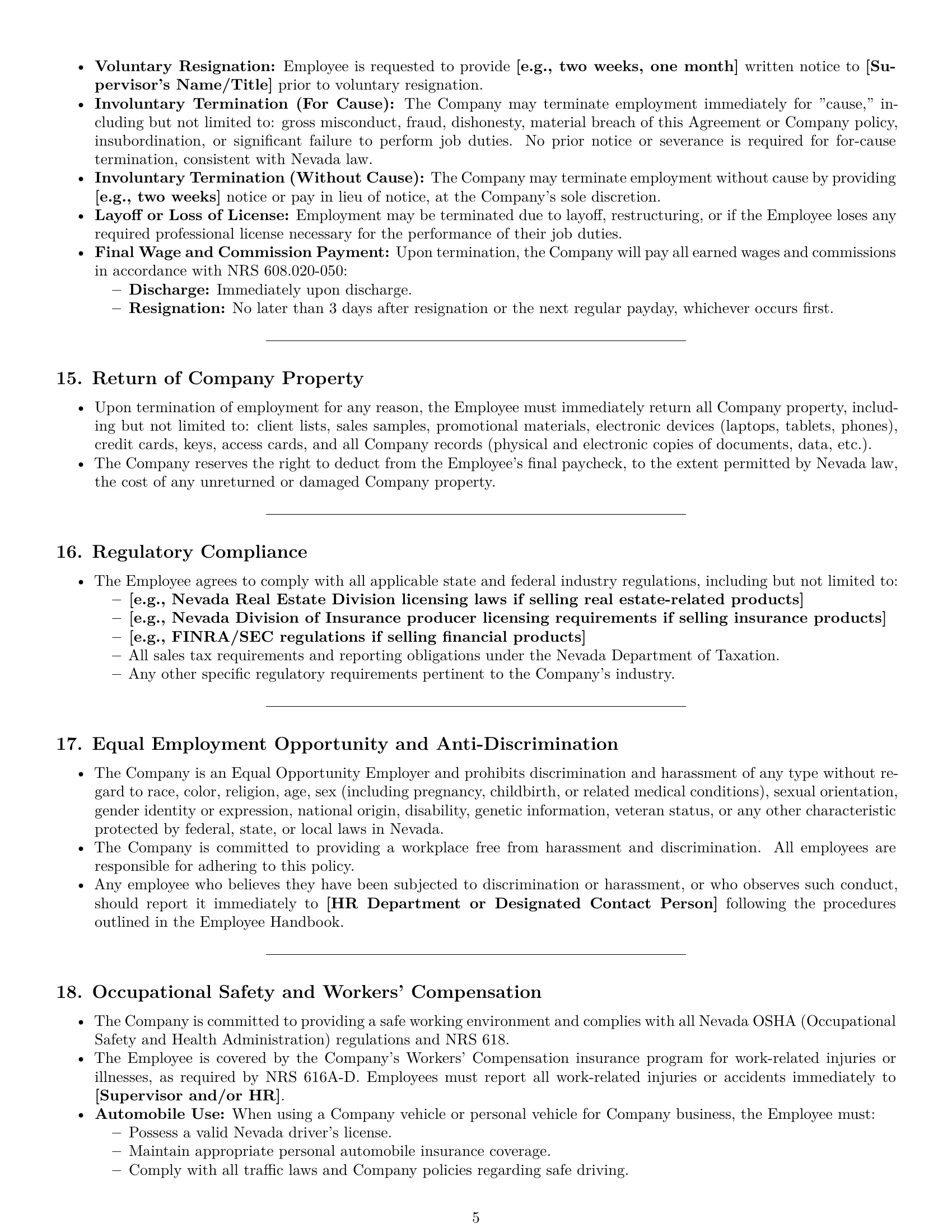 Preview page 5 of Pro Nevada sales representative employment contract template