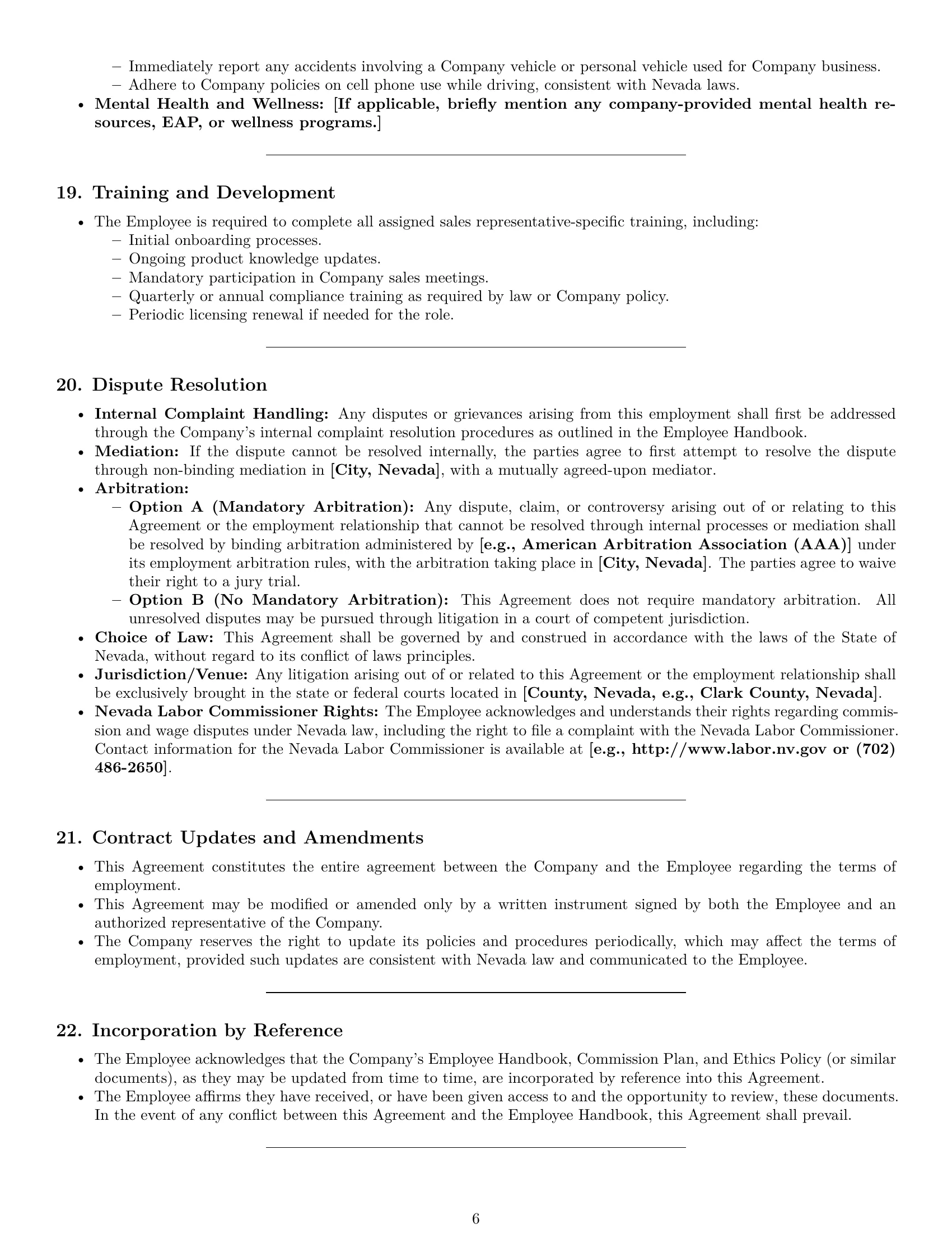 Preview page 6 of Pro Nevada sales representative employment contract template
