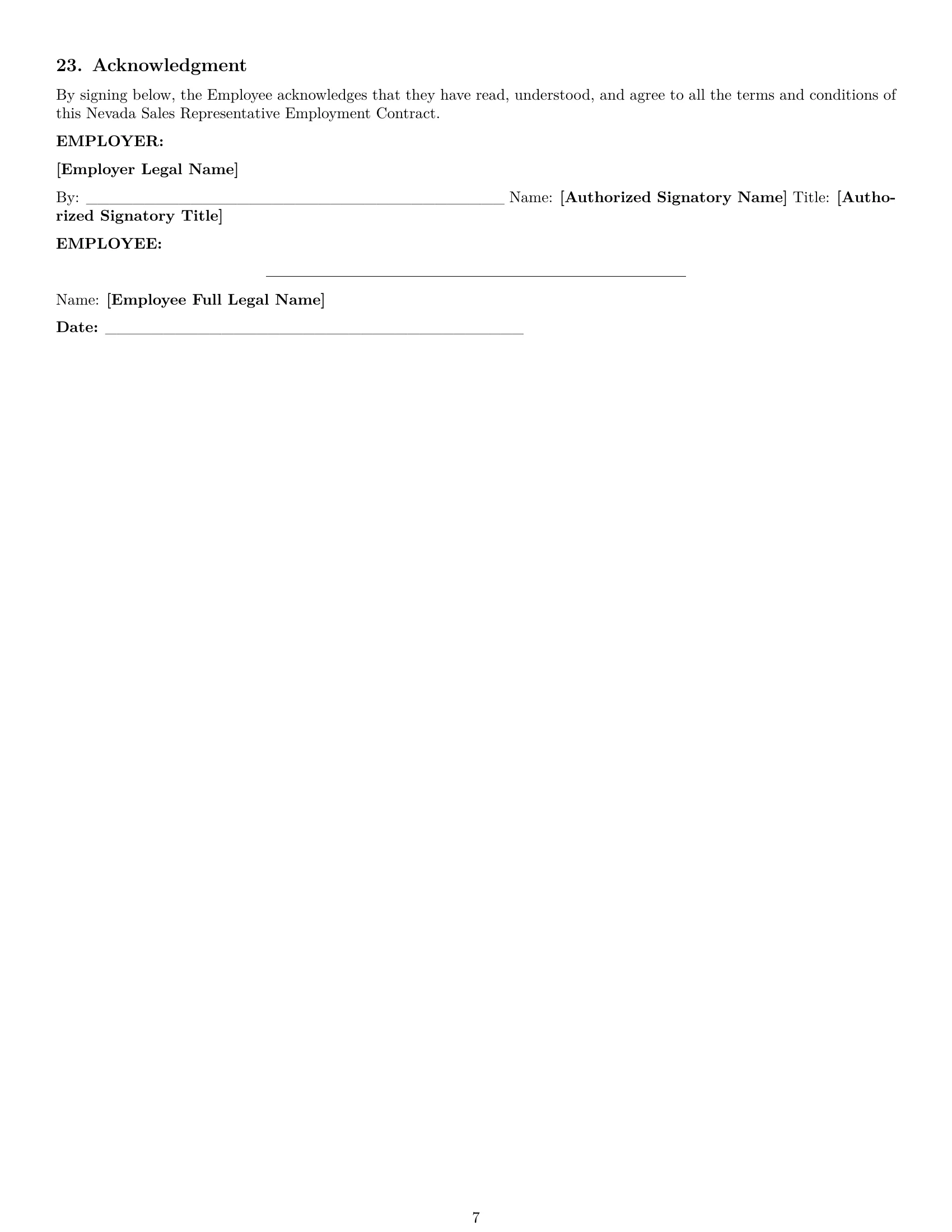 Preview page 7 of Pro Nevada sales representative employment contract template